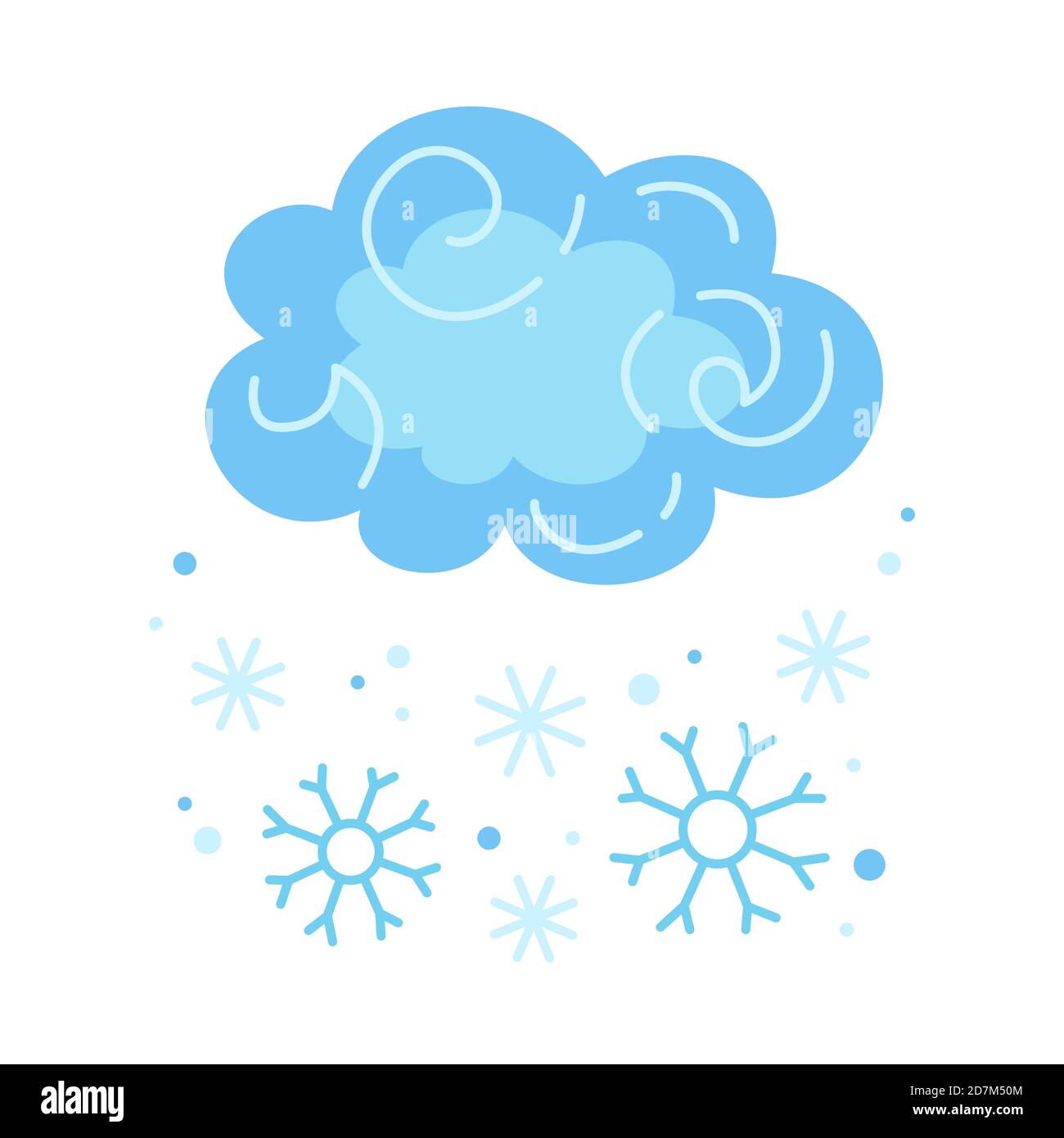 Invierno nieve nube, copo de nieve estilo dibujos animados. Resumen plano  frío colores dibujado a mano símbolo. Bonito elemento de clima de  naturaleza ventisca. Infografía meteorológica para impresión, tela. Vector  Imagen Vector