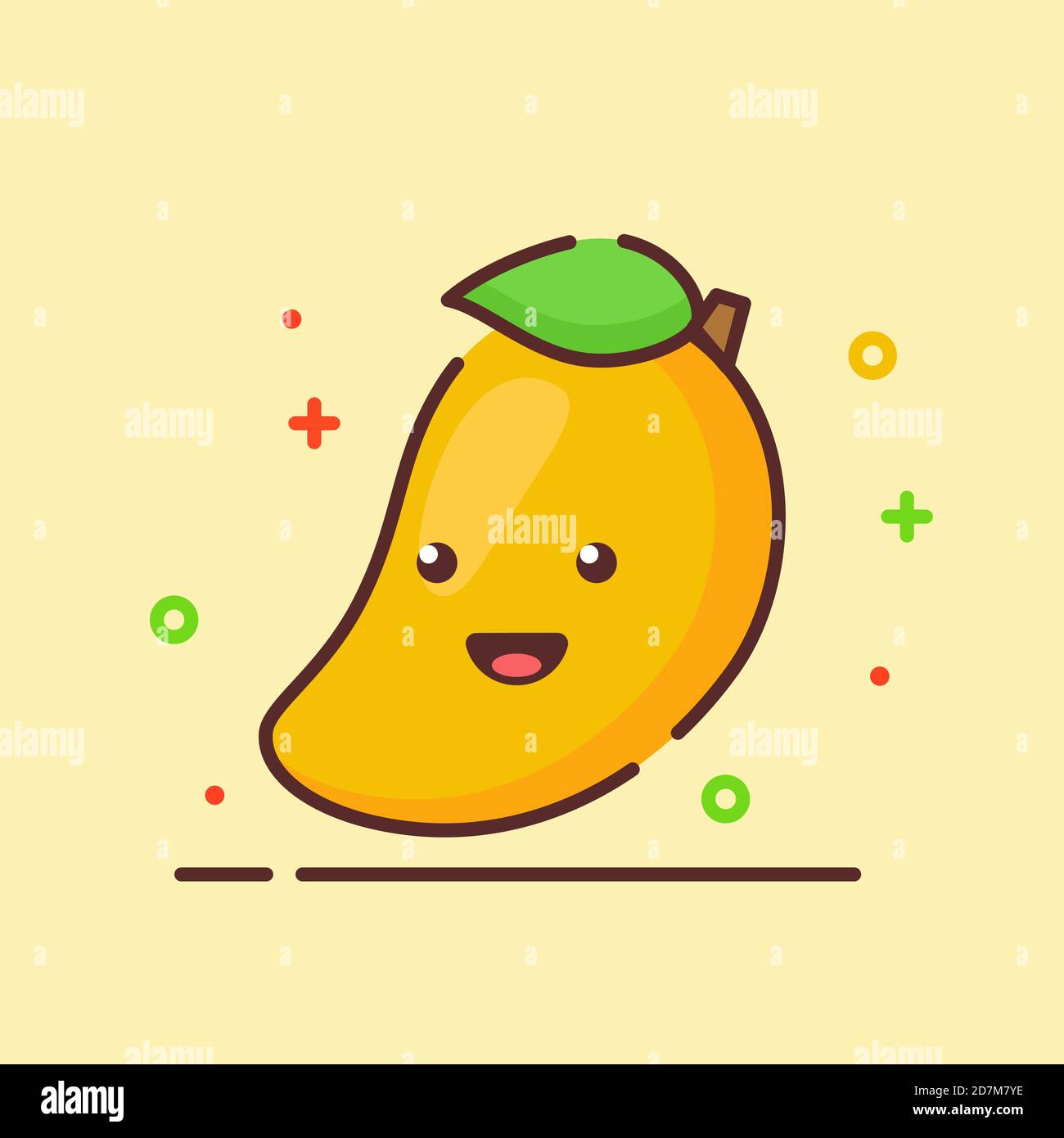 Mango lindo mascota cara emoción feliz fruta con color plano estilo de  contorno de dibujos animados Imagen Vector de stock - Alamy