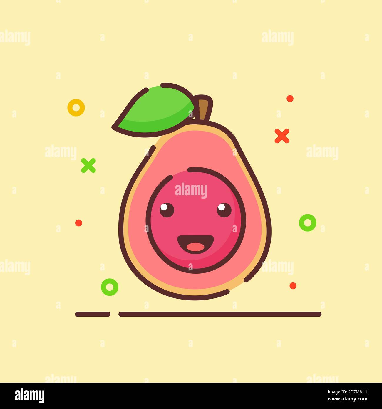Guayaba lindo mascota cara emoción feliz fruta con color plano estilo de  contorno de dibujos animados Imagen Vector de stock - Alamy