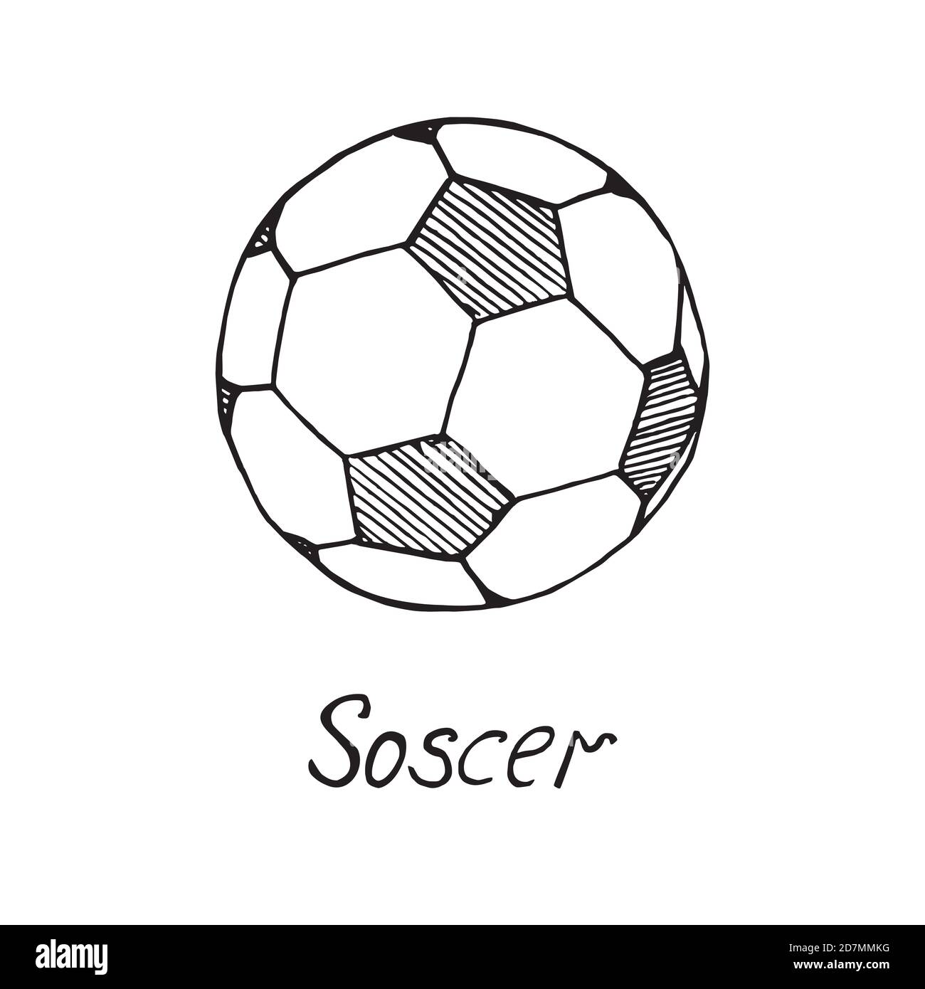Balón de fútbol, dibujo de fideos dibujado a mano con inscripción,  ilustración de contorno aislado Fotografía de stock - Alamy