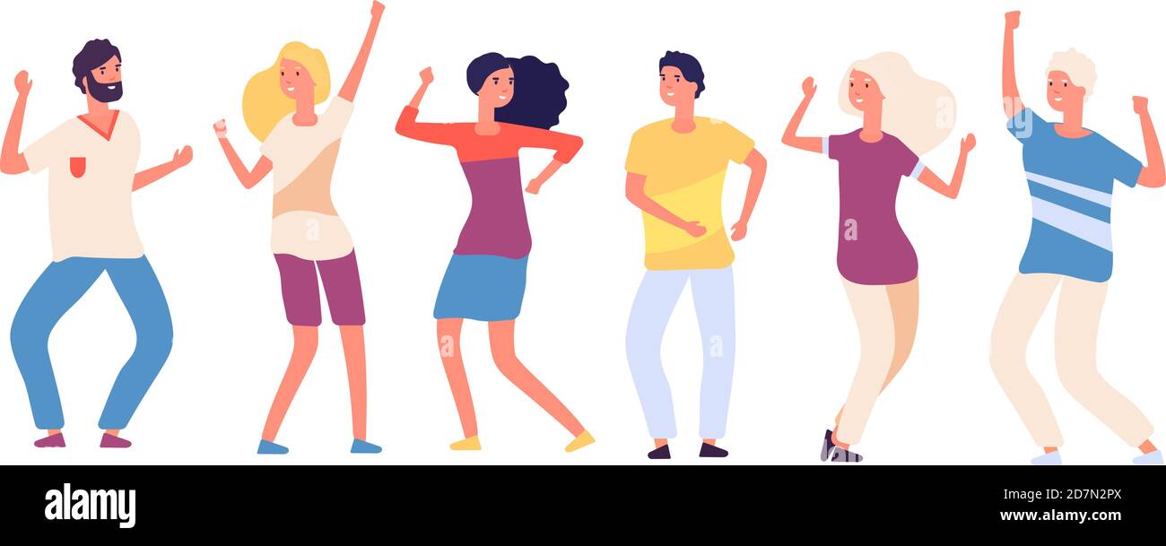 Gente bailando dibujos animados. Jóvenes felices bailan, mujeres adultas alegres y bailarines de hombre. Multitud de fiestas en el club aislado personajes vectoriales. Ilustración de baile de niña y niño en la Gente bailando dibujos animados. Jóvenes felices bailan, mujeres adultas alegres y bailarines de hombre. Multitud de fiestas en el club aislado personajes vectoriales. Ilustración de baile de niña y niño en la