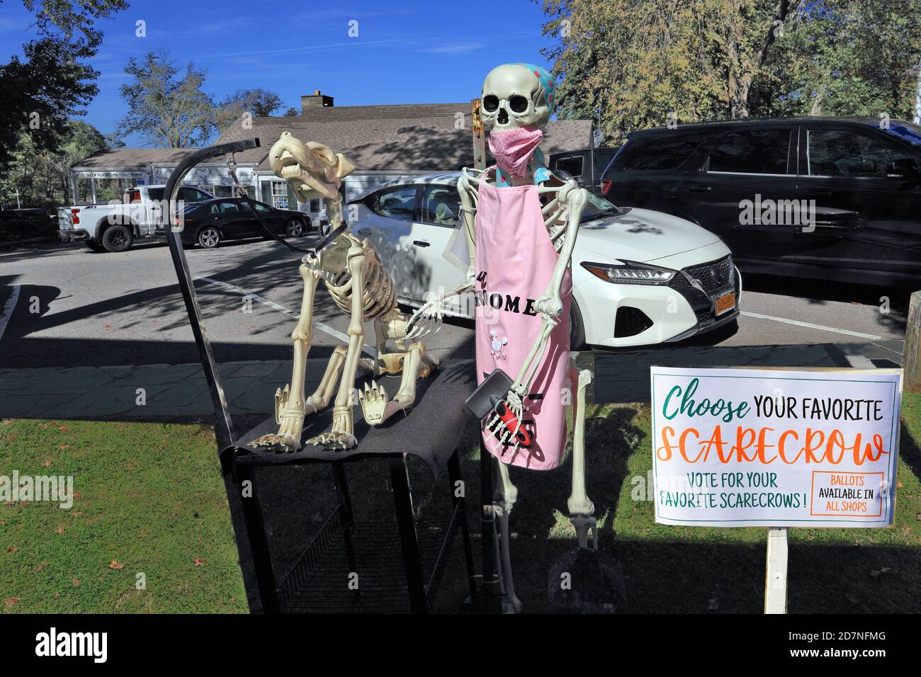 Concurso de Scarecrow Stony Brook Village Long Island Nueva York Foto de stock
