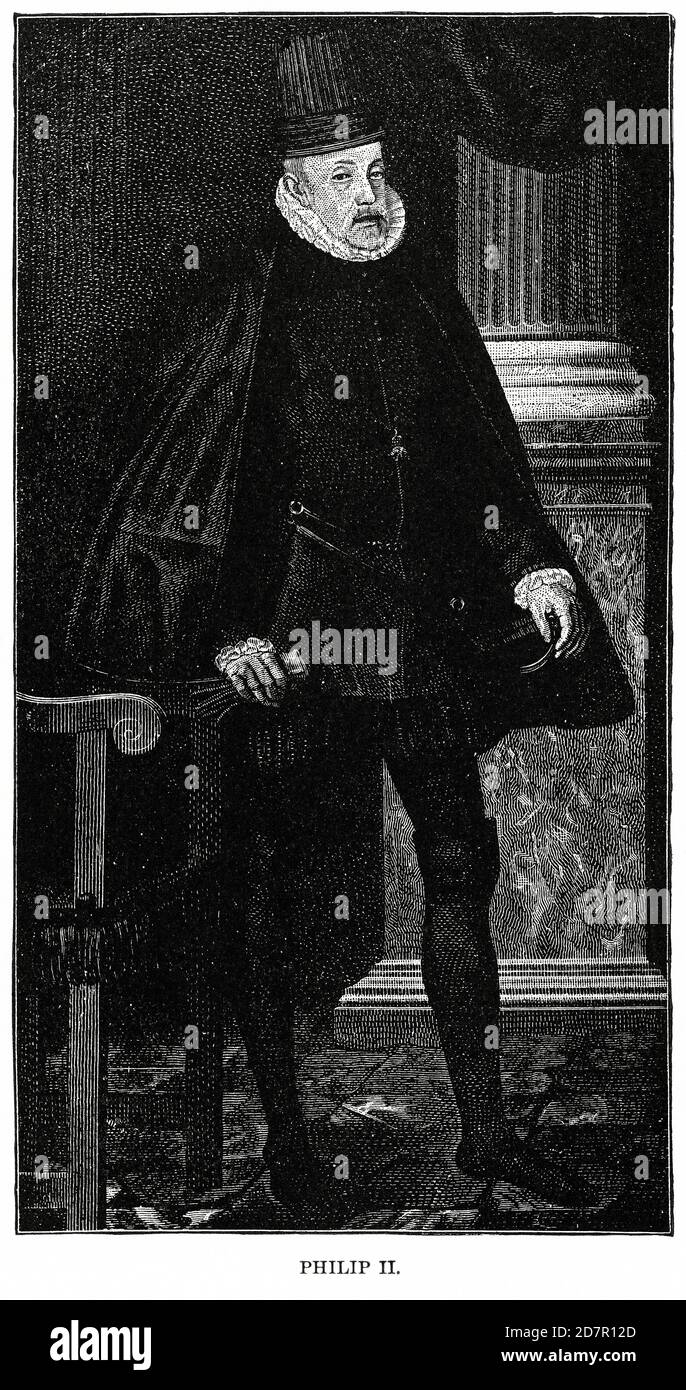 Philip II, Ilustración, Historia del Mundo de Ridpath, volumen III, por John Clark Ridpath, LL. D., Merrill & Baker Publishers, Nueva York, 1897 Foto de stock