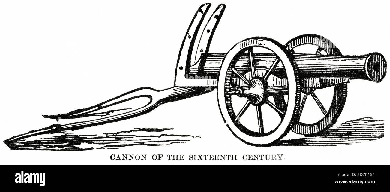 Cannon del siglo XVI, Ilustración, Historia del Mundo de Ridpath, volumen III, por John Clark Ridpath, LL. D., Merrill & Baker Publishers, Nueva York, 1897 Foto de stock