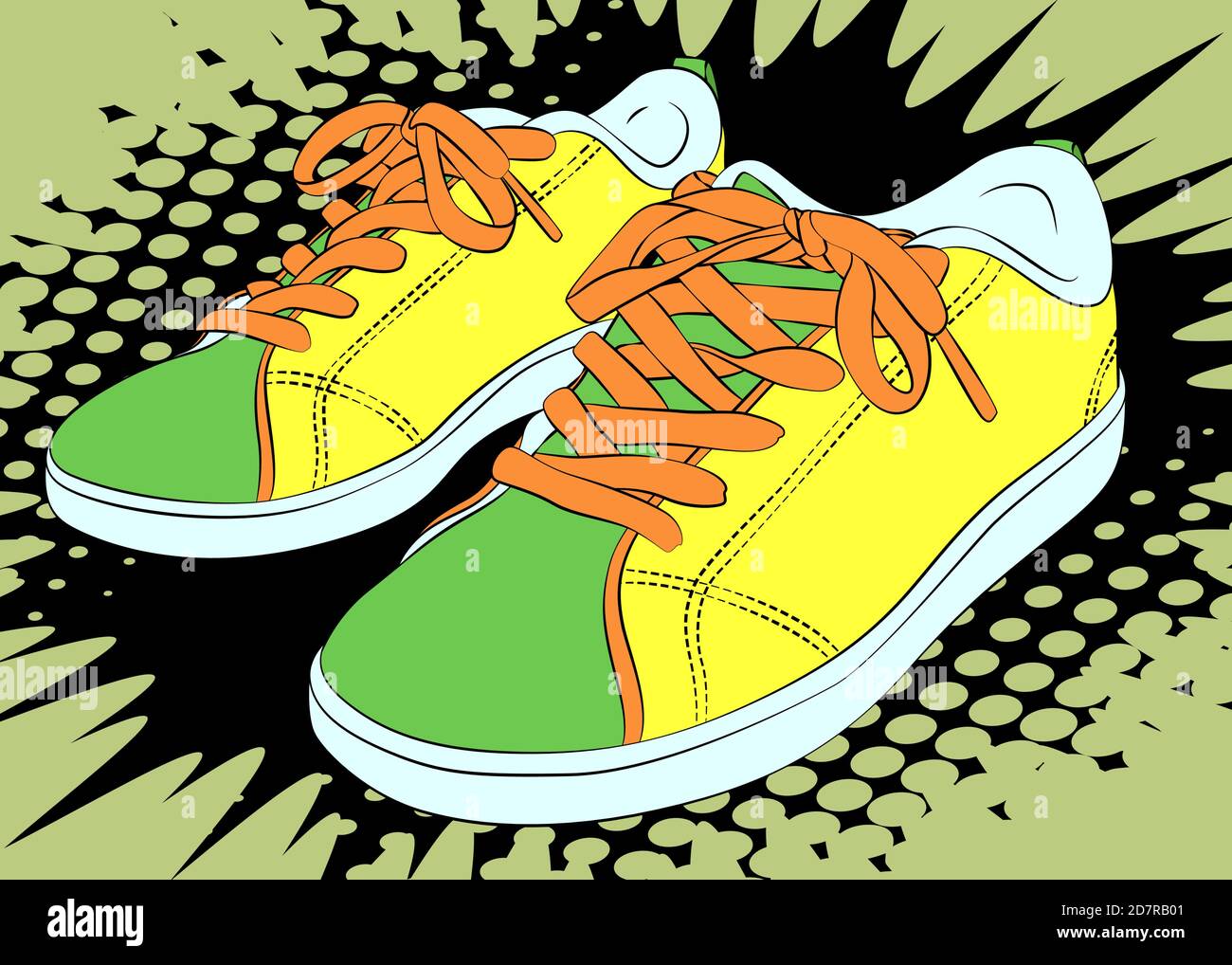 Un par de Sneaker, zapatos deportivos - estilo de cómic, dibujo vectorial de dibujos animados sobre fondo abstracto Imagen Vector de stock - Alamy