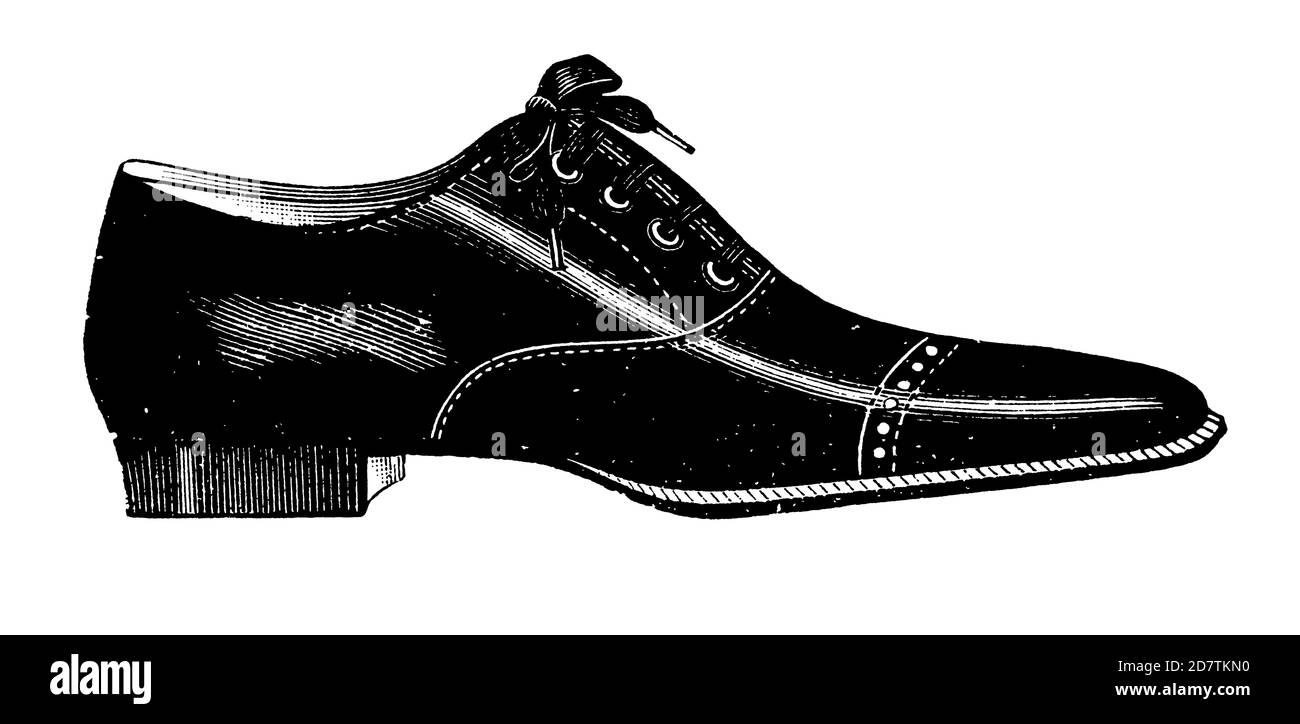 Vintage Shoe Industry Advertising - Classic Original Vintage Shoe Design Black and White Antique Illustration Aislado sobre Blanco del Arte Original Foto de stock