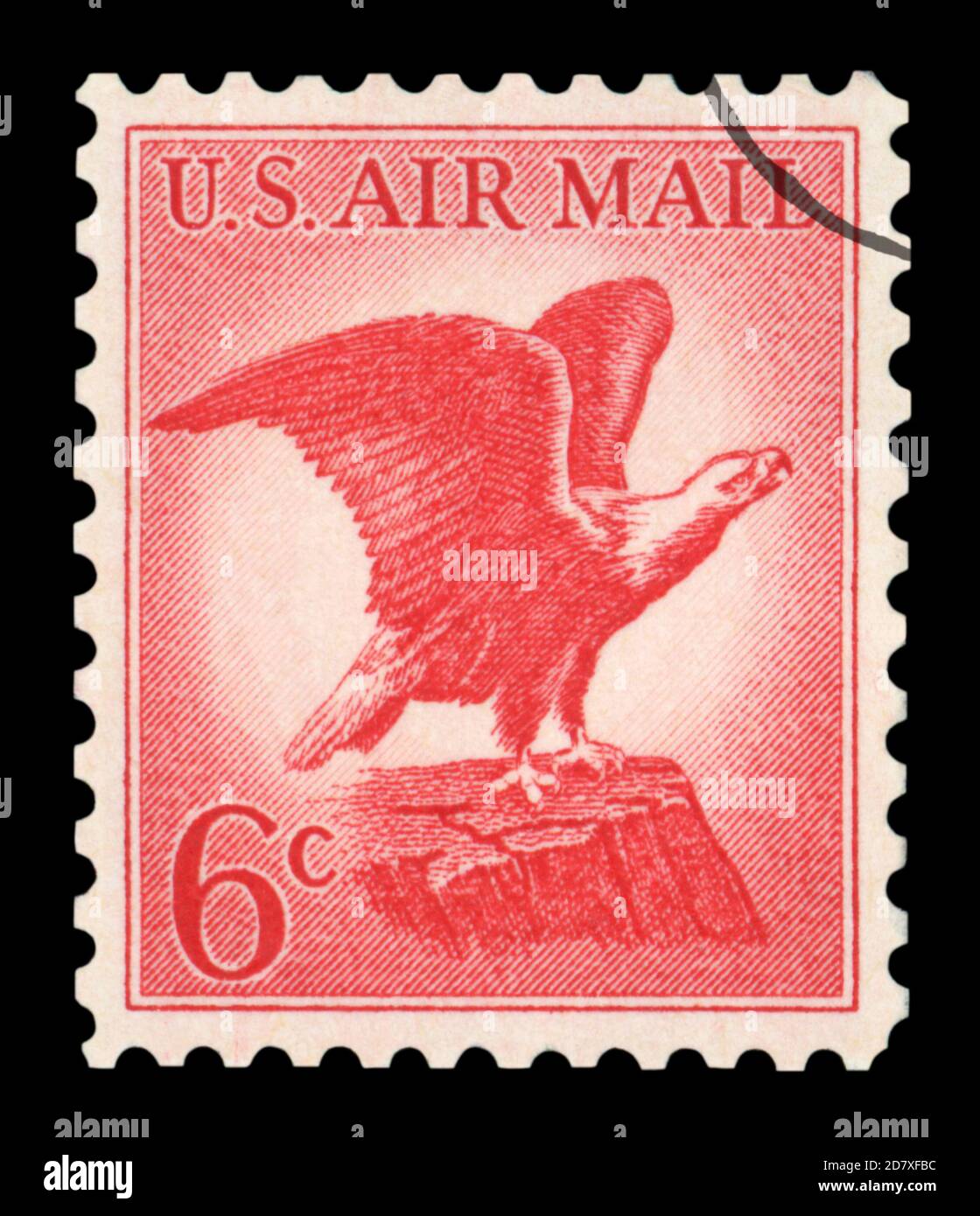 Estados Unidos de AMÉRICA - ALREDEDOR de 1963: Un sello postal usado de US Air Mail, con una ilustración del icónico Bald Eagle, alrededor de 1963. Foto de stock