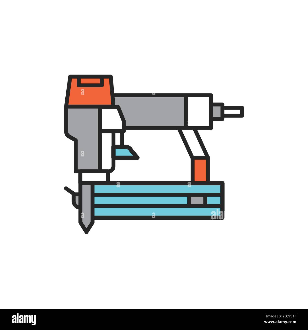 Icono de línea de color de pistola de clavos eléctrica. Pictograma