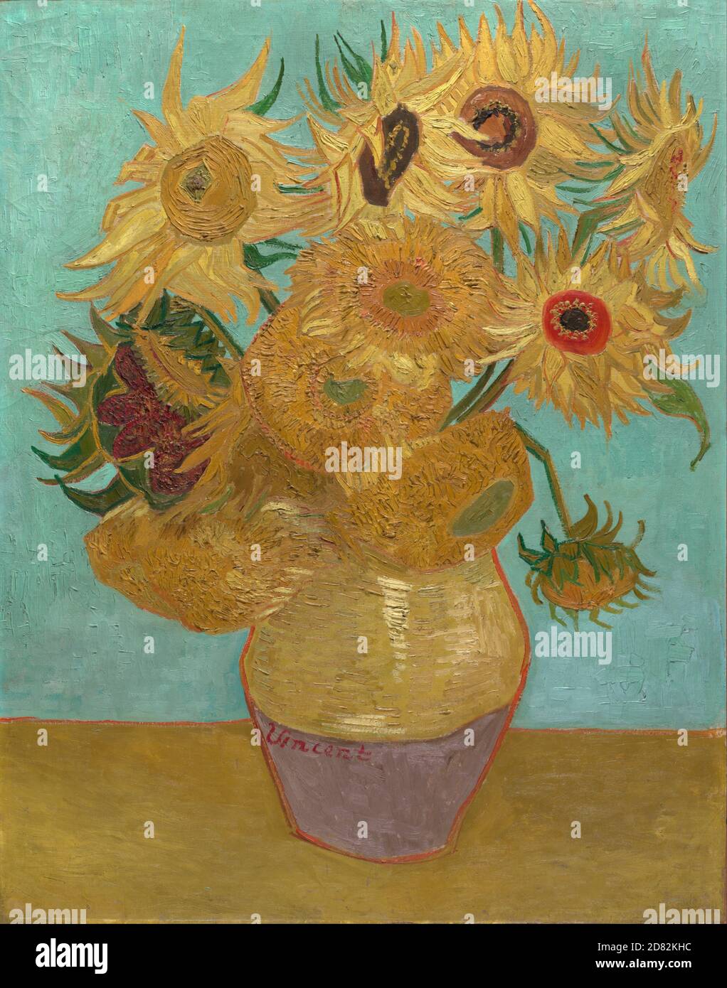 Título: Girasoles Creador: Vincent van Gogh Fecha: 1888 Medio: Óleo sobre lienzo Dimensiones: 91 x 72 cm ubicación: Neue Pinakothek, Munich, Alemania Foto de stock