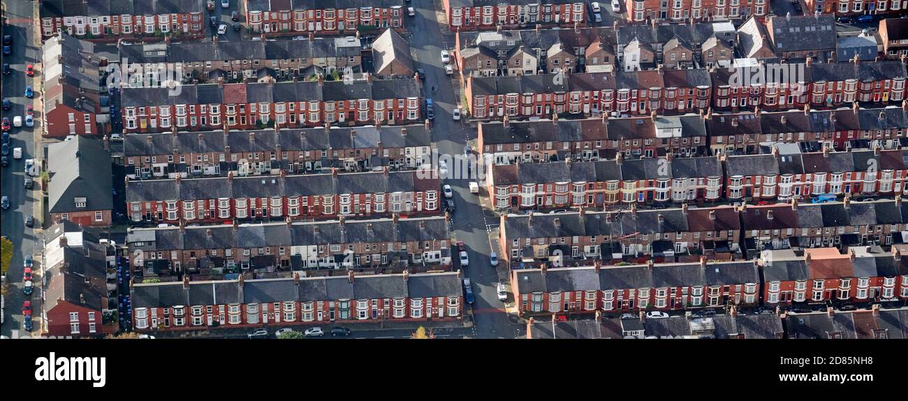 Filas de casas adosadas victorianas en Toxteth, Liverpool Merseyside, North West England, Reino Unido Foto de stock