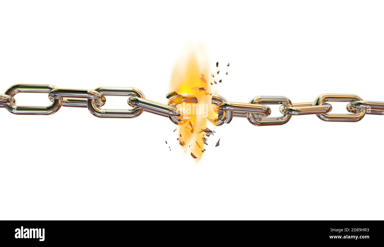 rotura de cadena brote fuego llamas calientes piezas isoaladas en blanco  background metal - renderizado en 3d Fotografía de stock - Alamy