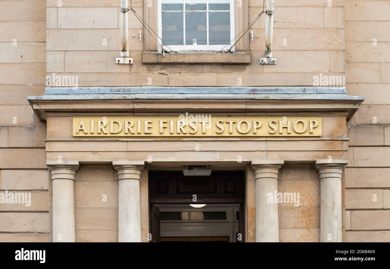 Airdrie First Stop Shop, North Lanarkshire council Services, Airdrie, Escocia, Reino Unido Foto de stock