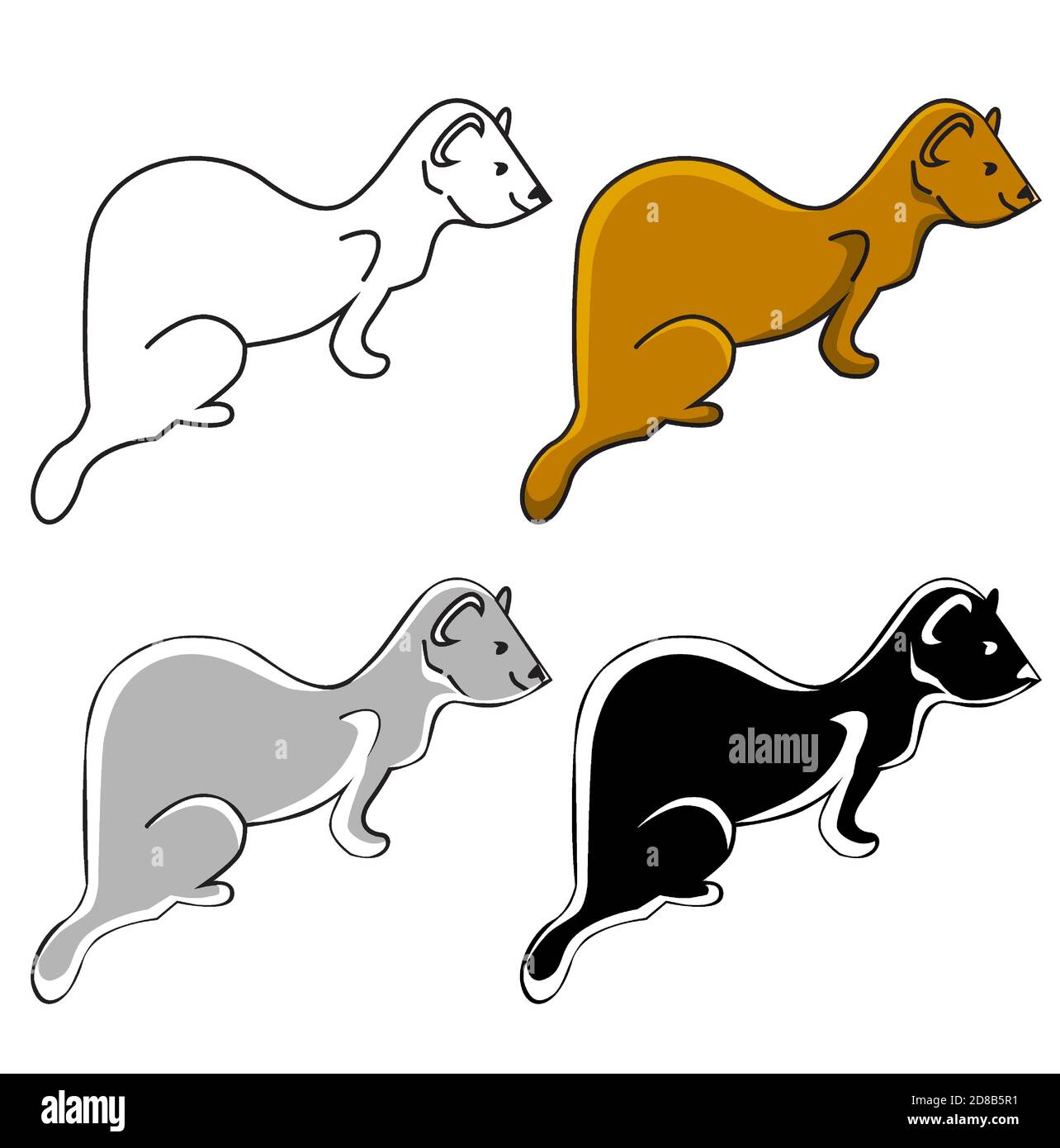 Hurones, juego de 4 iconos similares - marrón, negro, gris, blanco Ilustración del Vector