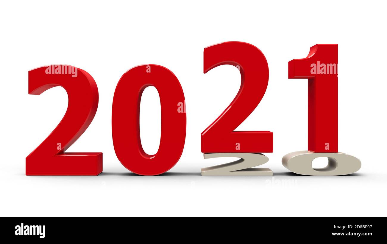 2020-2021 el cambio representa el nuevo año 2021, representación tridimensional, ilustración 3D Foto de stock