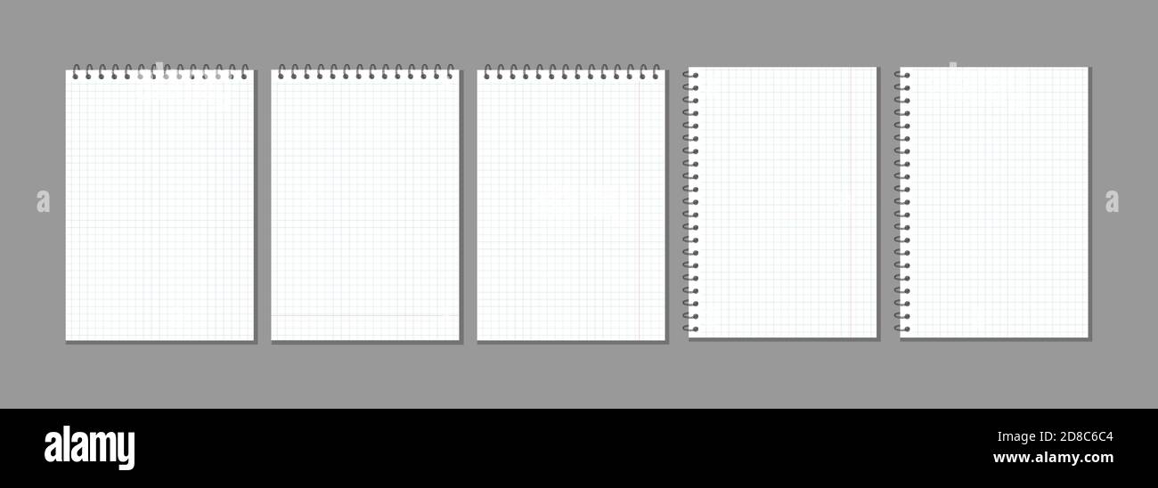 juego de hojas de cuadros en blanco vectoriales para notas. maqueta de  plantillas en blanco lista para mensajes de notas. colección de cuadernos  de cuadros en espiral en el espacio de copia