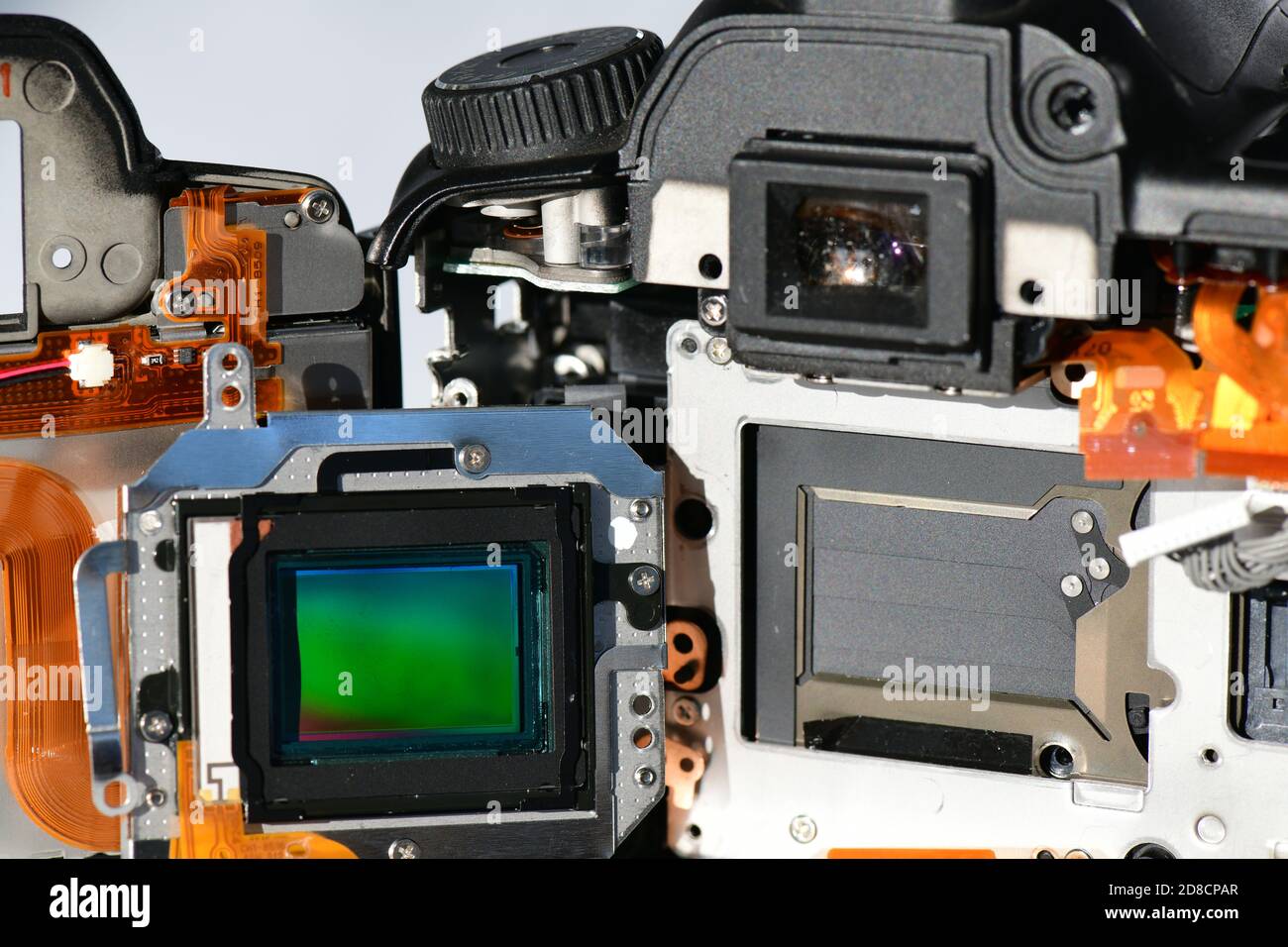 cámara digital que muestra el sensor de imagen ccd ( dispositivo acoplado cargado ) Foto de stock