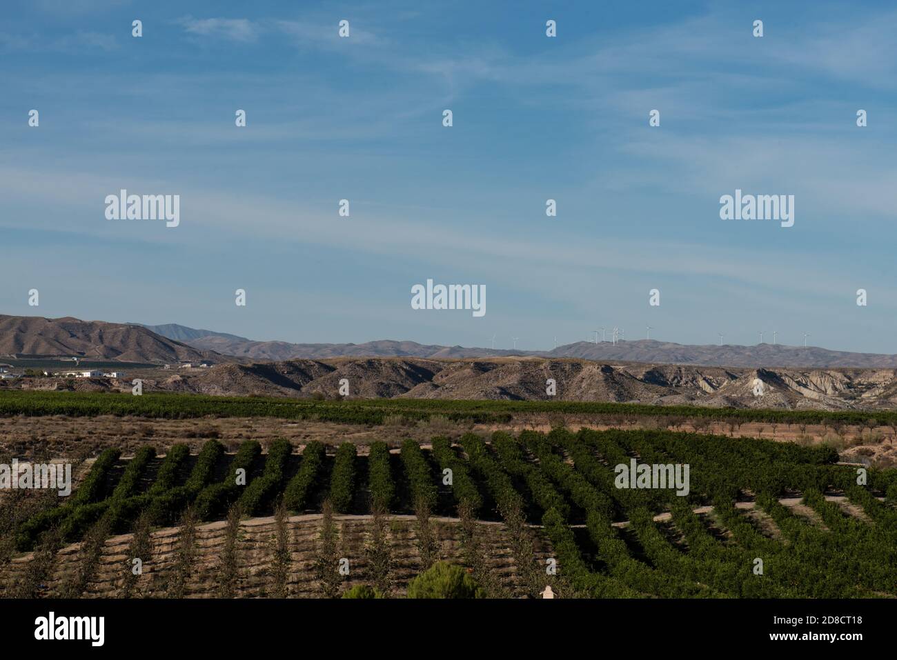 Vista desde Casa Cana, 9 Calle Italia, Zurgena, Provincia de Almería, Andalucía, España. Foto de stock