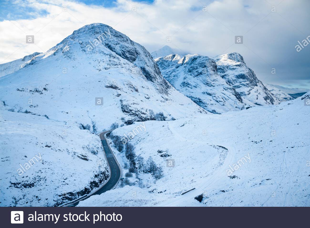 Glencoe en invierno, Lochaber, Highland, Escocia. Foto de stock