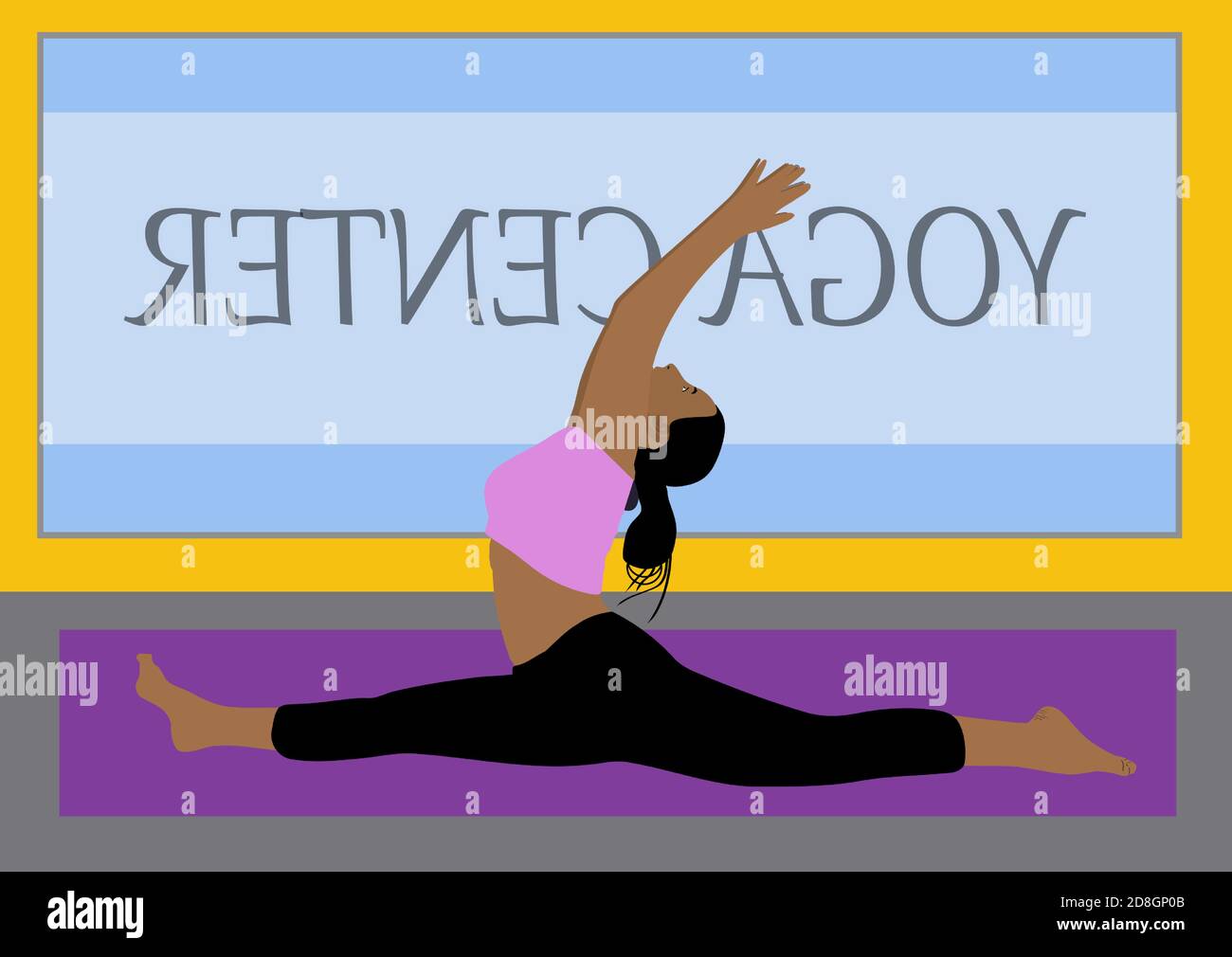 Mujer negra praticando yoga en ejercicio de pose. Ilustración del Vector