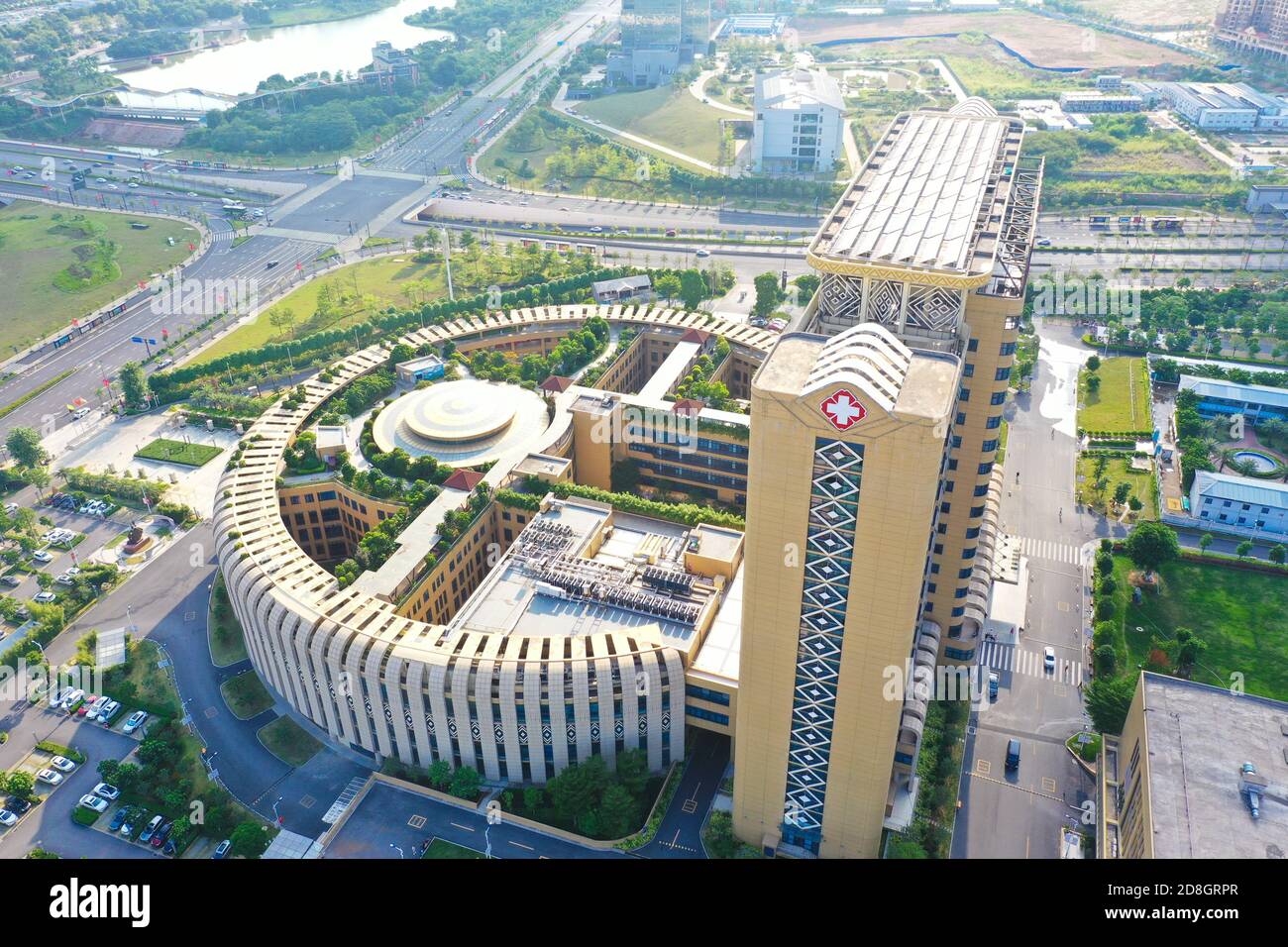 Vista aérea del Hospital de Medicina Guangxi Internacional Zhuang, con una inversión total de 15.56 mil millones de yuan y una zona de construcción de 300.1 mu de la Foto de stock