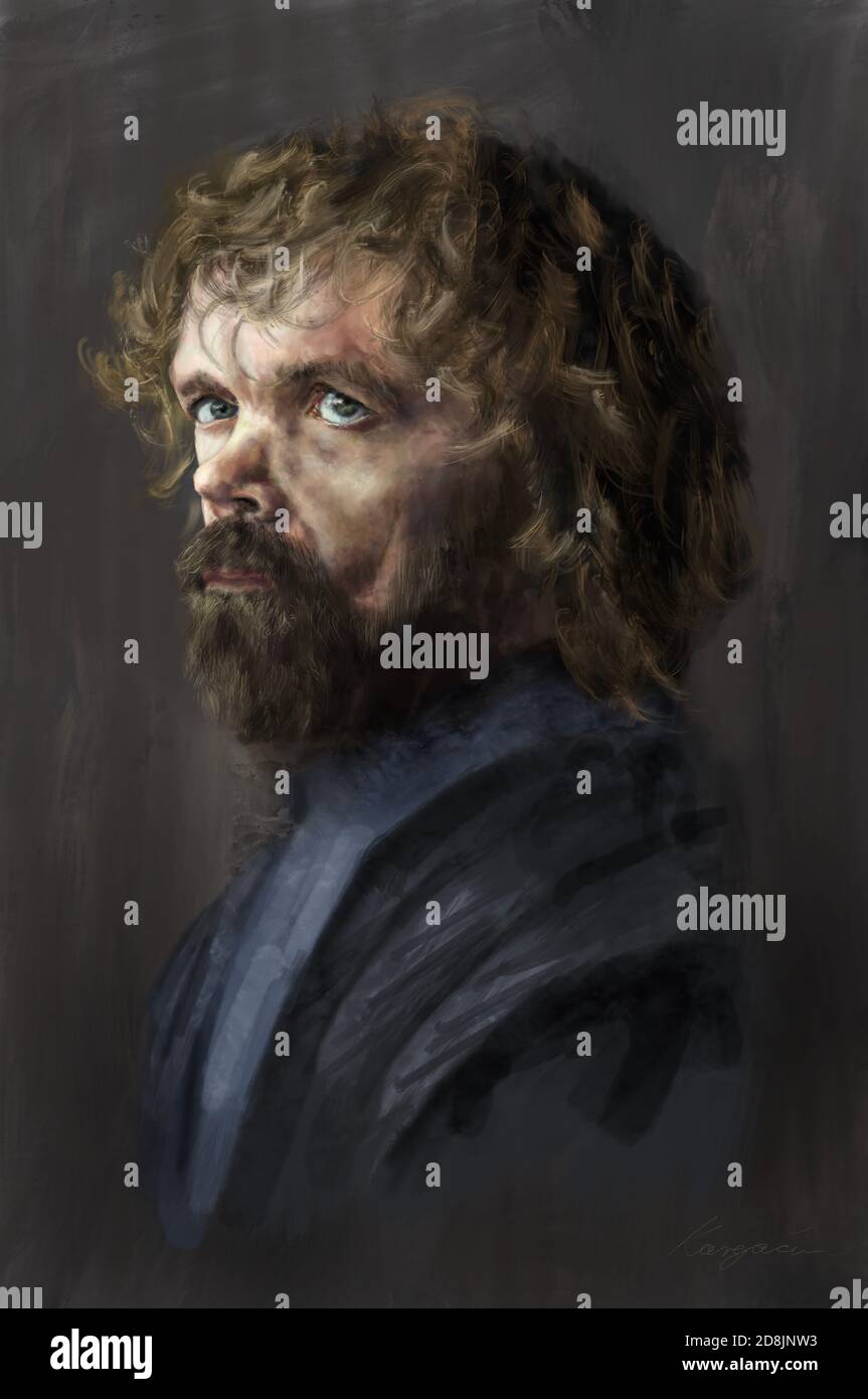 Pintura digital pintada en el iPad Pro que representa a Tyrionn Lannister. Foto de stock
