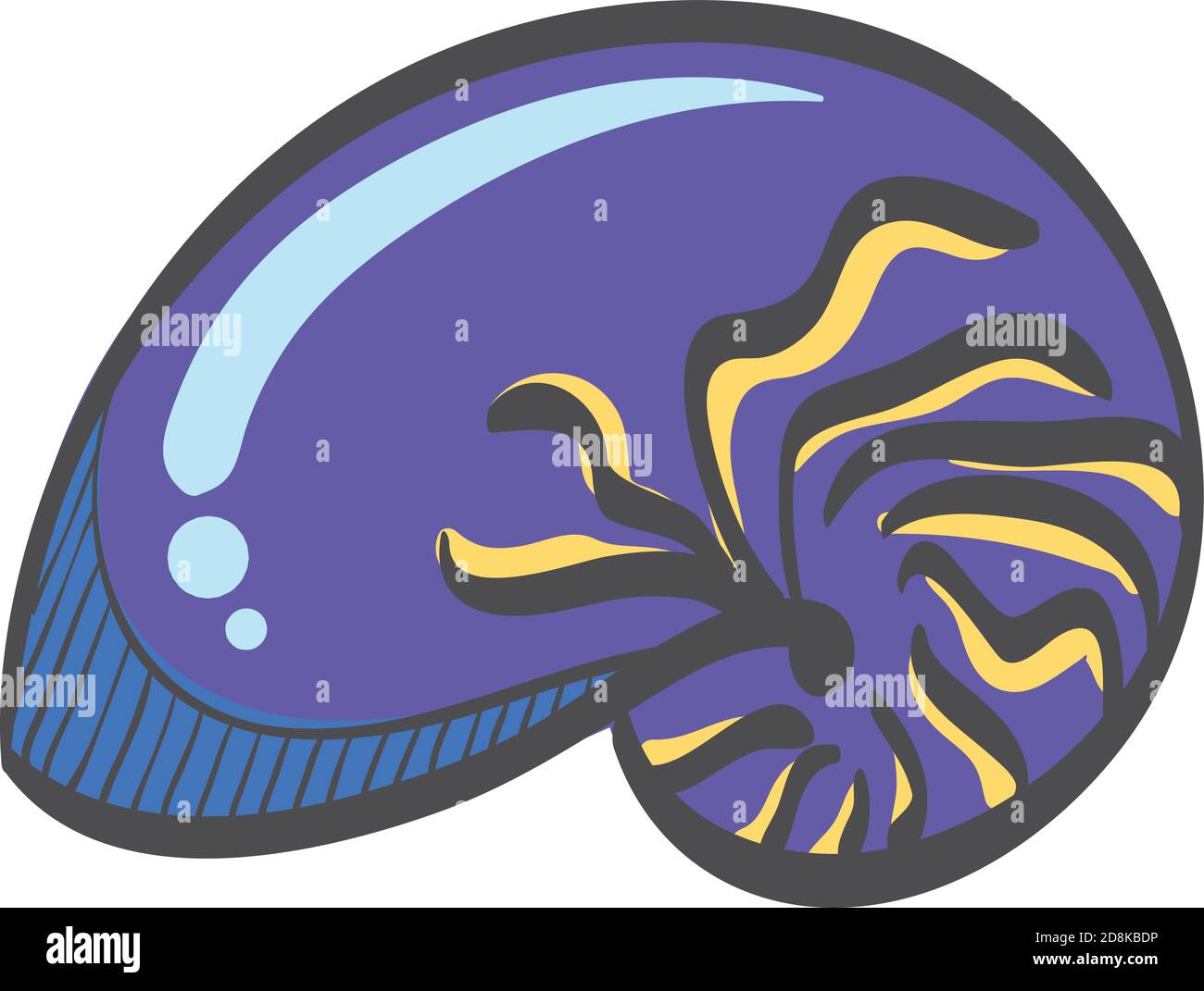 Icono de Nautilus en el dibujo en color. Criatura del mar molusco concha viva fósil Ilustración del Vector