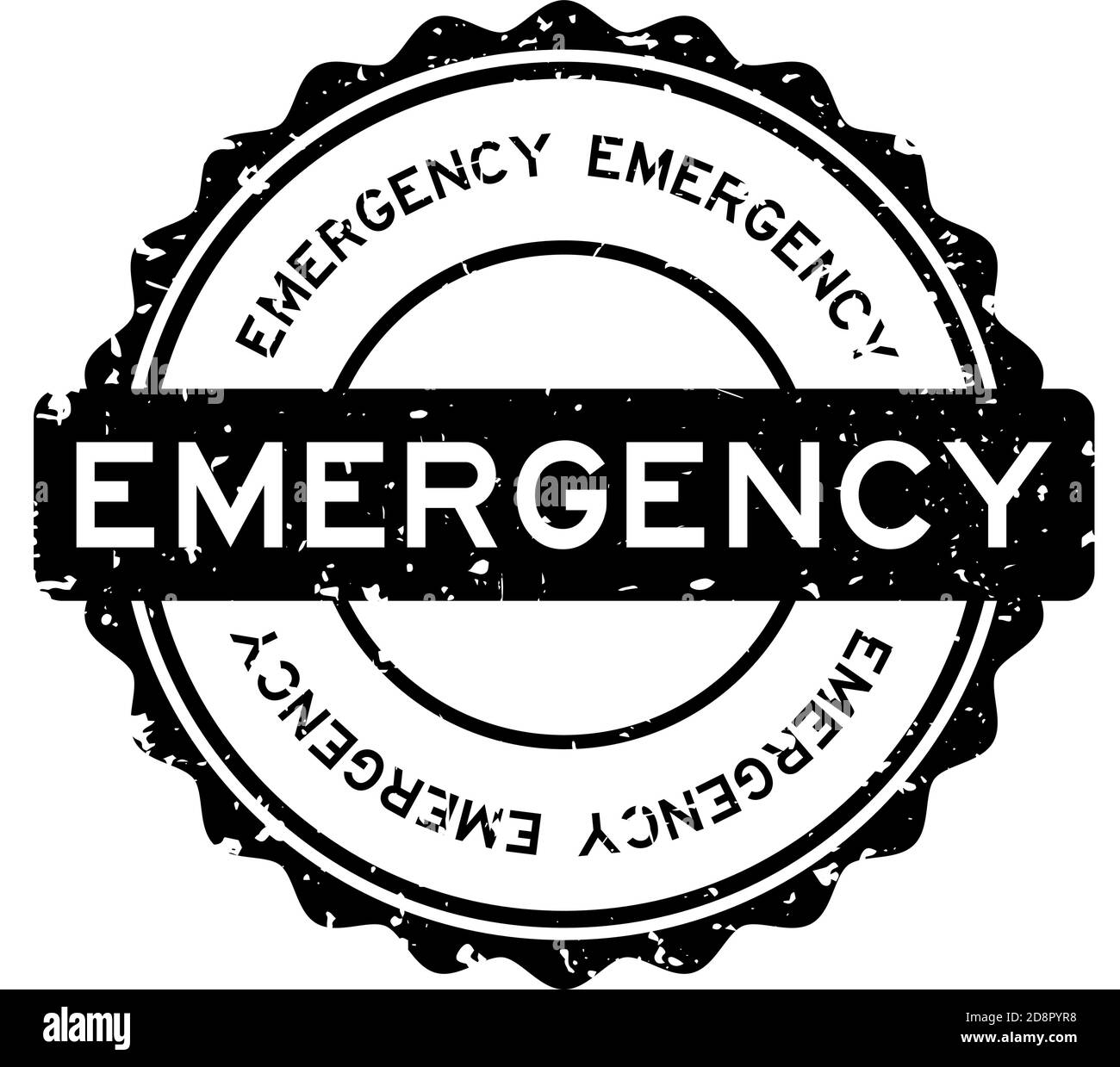 Grunge negro emegency palabra redonda sello de goma en blanco antecedentes Ilustración del Vector