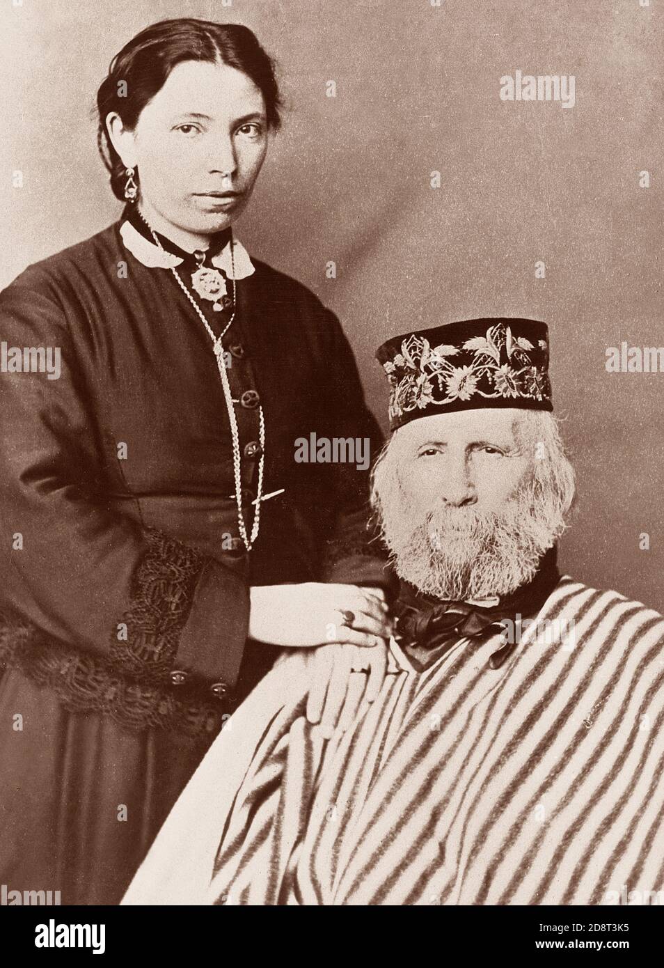 Giuseppe Garibaldi (1807-1882) con su tercera esposa Francesca Armosino Foto de stock