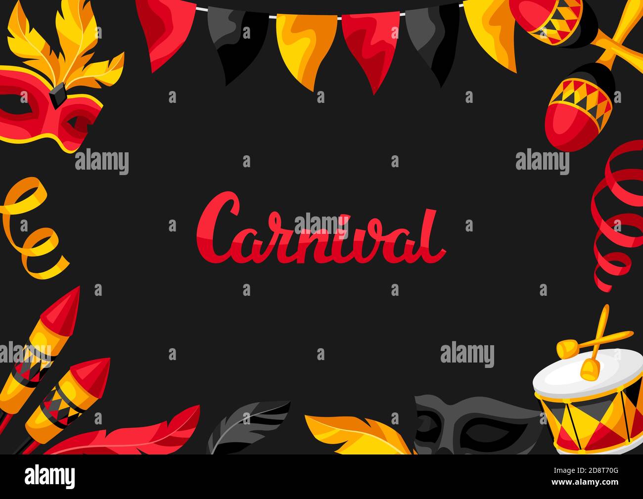 Fiesta de Carnaval de celebración iconos, objetos y decoración Imagen  Vector de stock - Alamy
