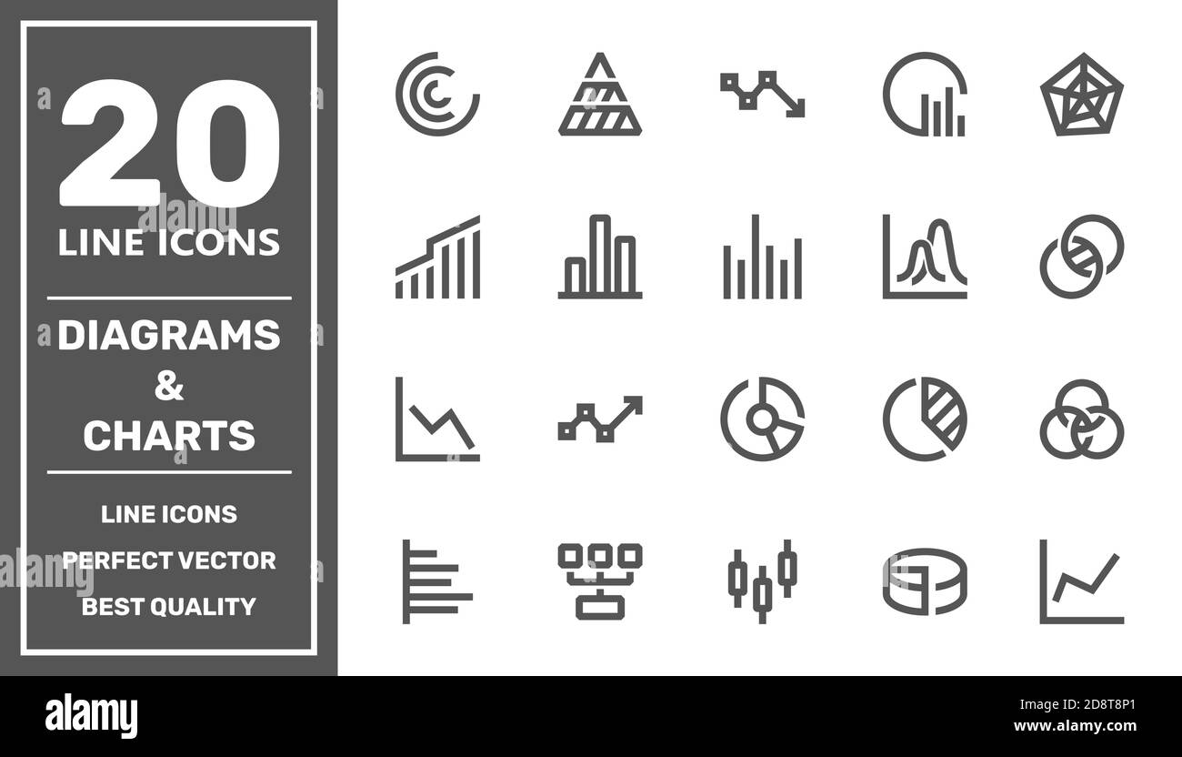Conjunto simple de diagramas y gráficos relacionados con los iconos vectoriales para su diseño. EPS Ilustración del Vector