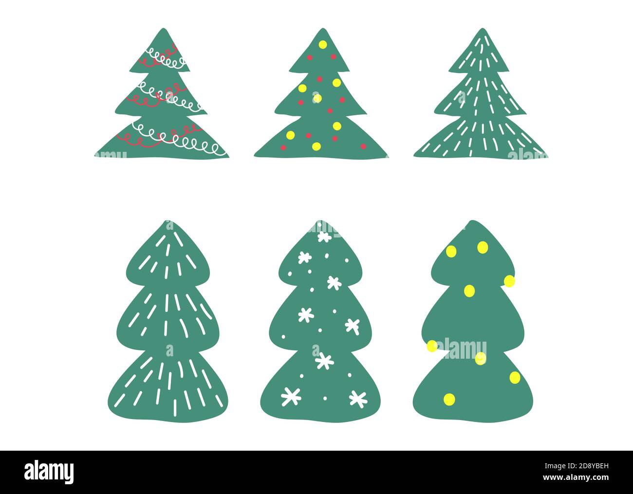Conjunto de dibujos animados árboles de Navidad con decoraciones y  guirnaldas. Decoración de colores de año nuevo. Elemento de celebración  divertida. Ilustración vectorial aislada Imagen Vector de stock - Alamy