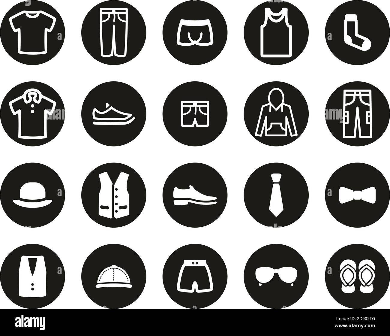 Ropa para hombre y accesorios iconos Blanco sobre negro plano Diseño  Círculo conjunto Grande Imagen Vector de stock - Alamy