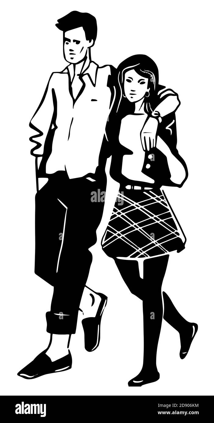 Silueta de pareja romántica linda caminando juntos. Joven y mujer enamorada. Dibujo a mano dibujo blanco negro ilustración vectorial Imagen Vector de stock - Alamy Silueta de pareja romántica linda caminando juntos. Joven y mujer enamorada. Dibujo a mano dibujo blanco negro ilustración vectorial Imagen Vector de stock - Alamy