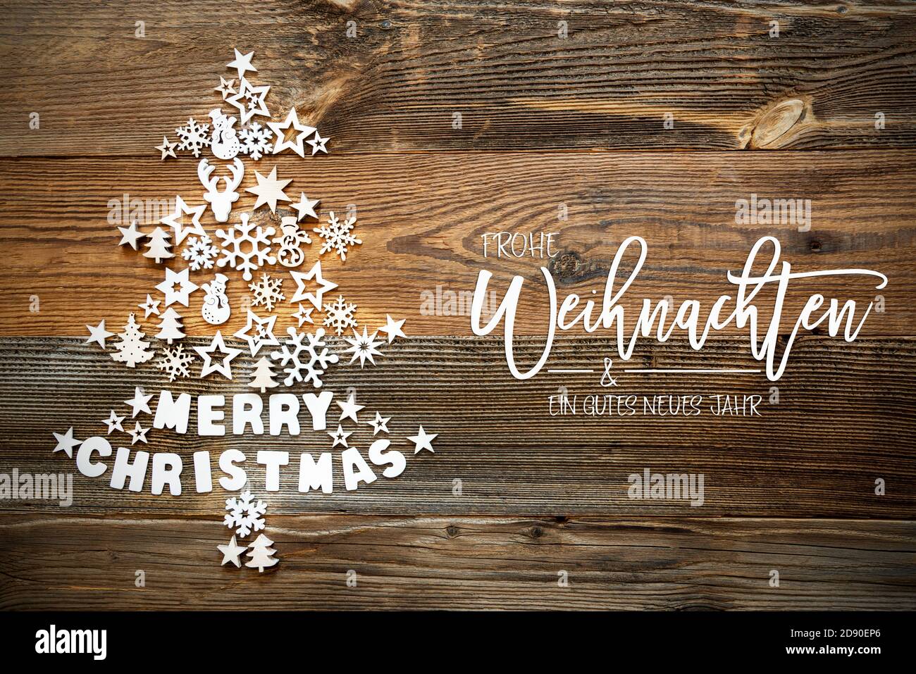 Árbol de Navidad, decoración blanca, Gutes Neues Jahr significa Feliz año Nuevo Foto de stock