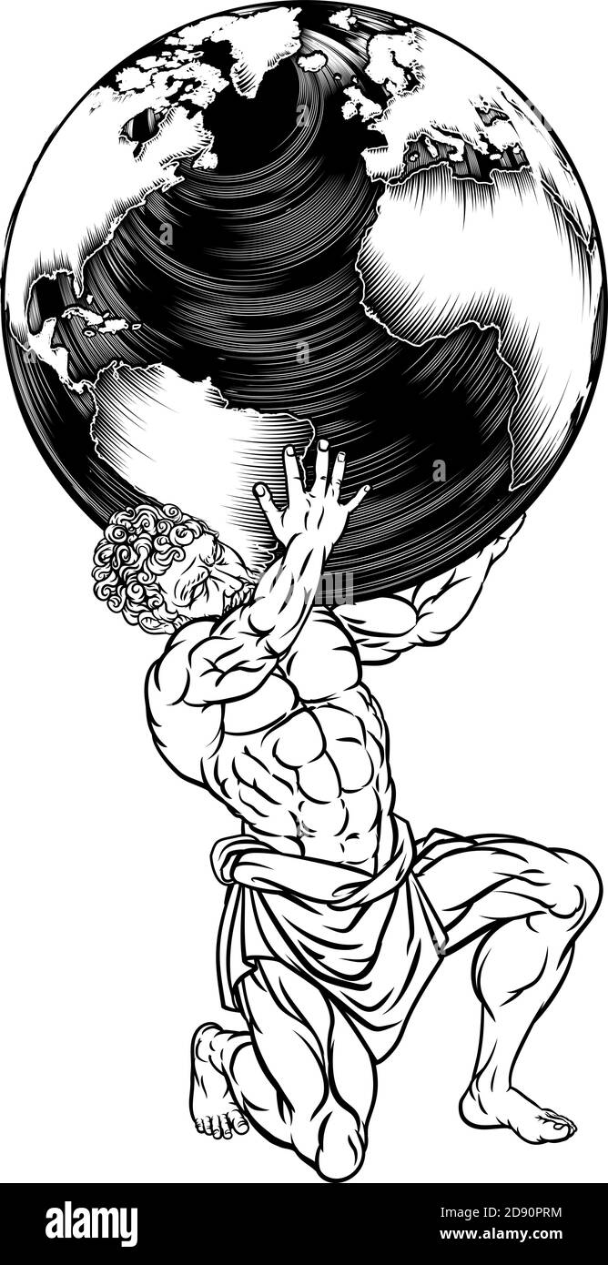 Atlas Titan Holding Globe Griego Mito Ilustración Ilustración del Vector