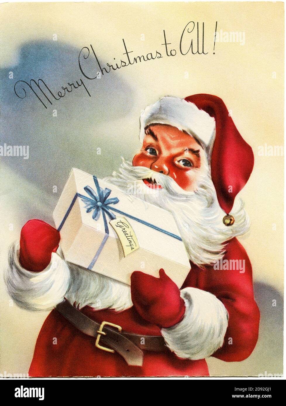 Tarjeta navideña de estilo antiguo con Santa Claus, estilo victoriano Foto de stock
