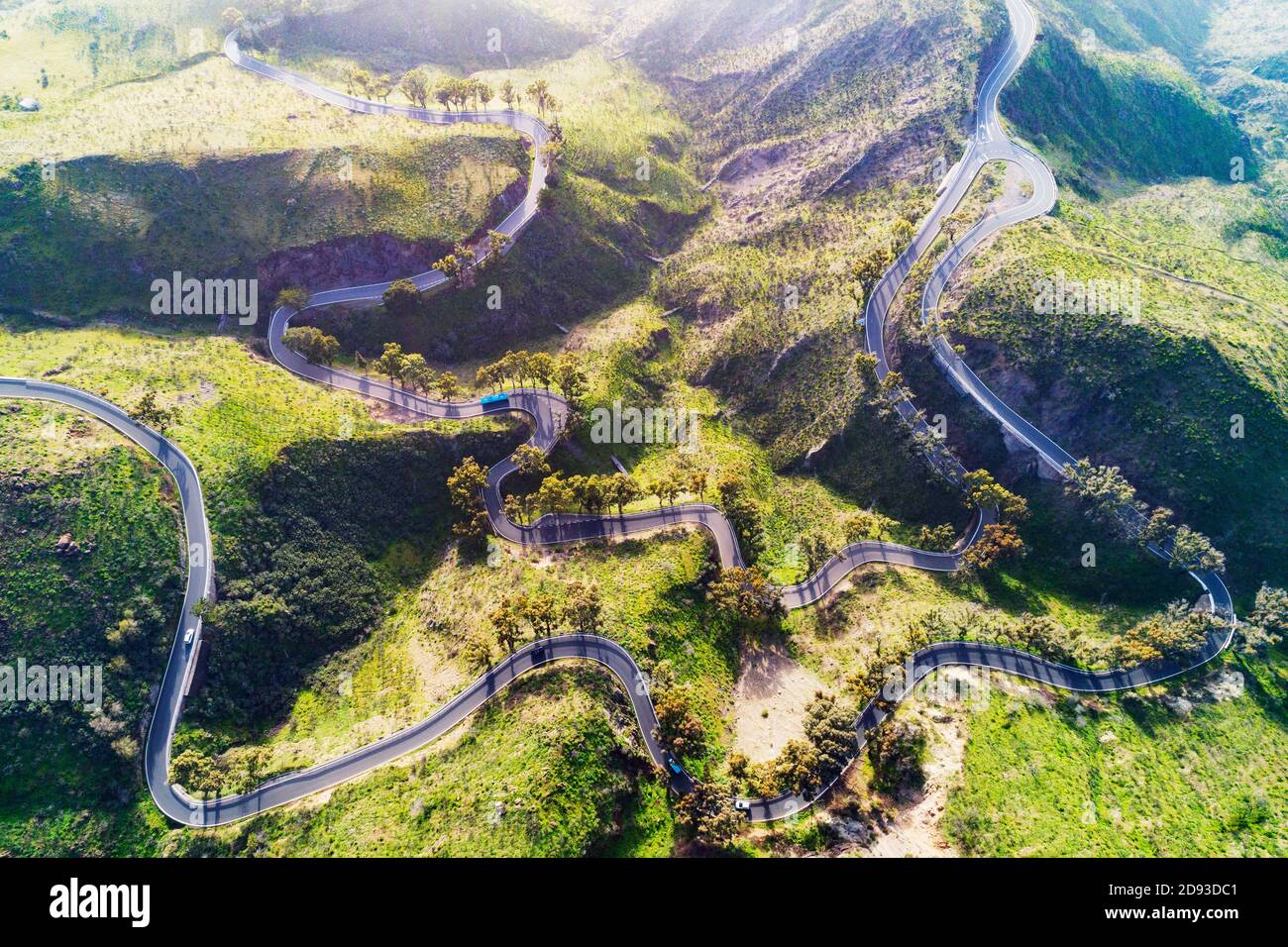 Europa, España, Islas Canarias, Gran Canaria, el serpenteante camino de montaña Foto de stock