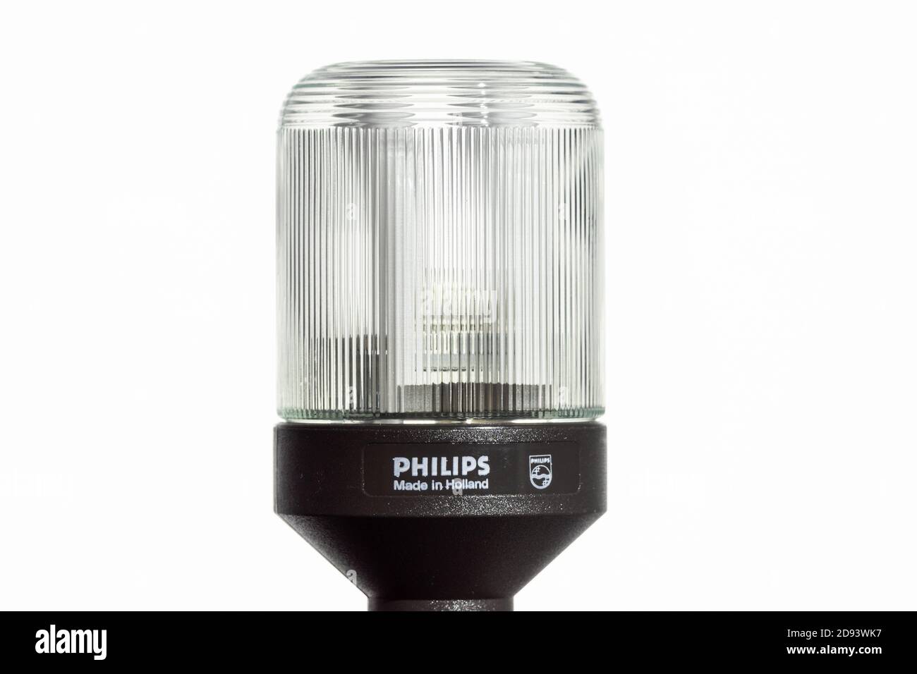 Philips SL*9 CFL con base negra, un raro ejemplo temprano de CFL original o diseño de ahorro de energía que data de principios de 1980, las lámparas posteriores tenían una base blanca Foto de stock