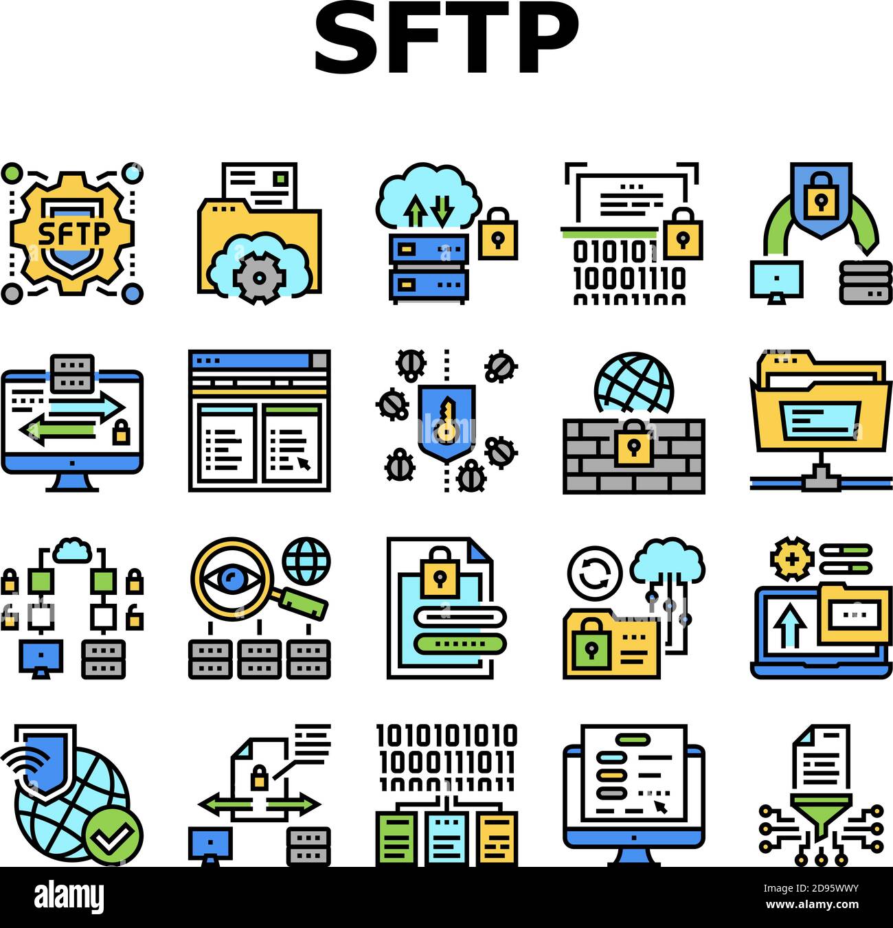 SSH, SFTP Protocolo de transferencia de archivos iconos establecer vector  Imagen Vector de stock - Alamy