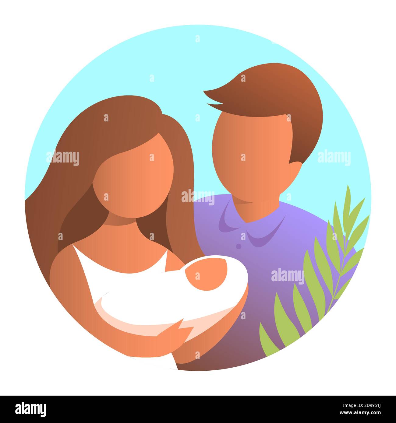Mama Y Papa Felices Con Un Bebe Recien Nacido Retrato Familiar En Estilo De Dibujos Animados Ilustracion Vectorial Redonda Imagen Vector De Stock Alamy