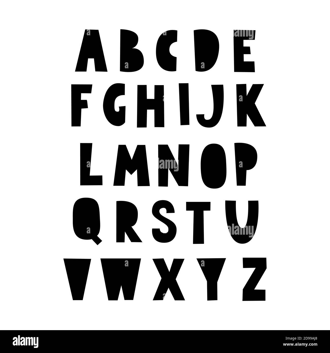 Alfabeto en estilo escandinavo. Fuente de estilo para niños. Letra en color  negro. Ilustración Imagen Vector de stock - Alamy