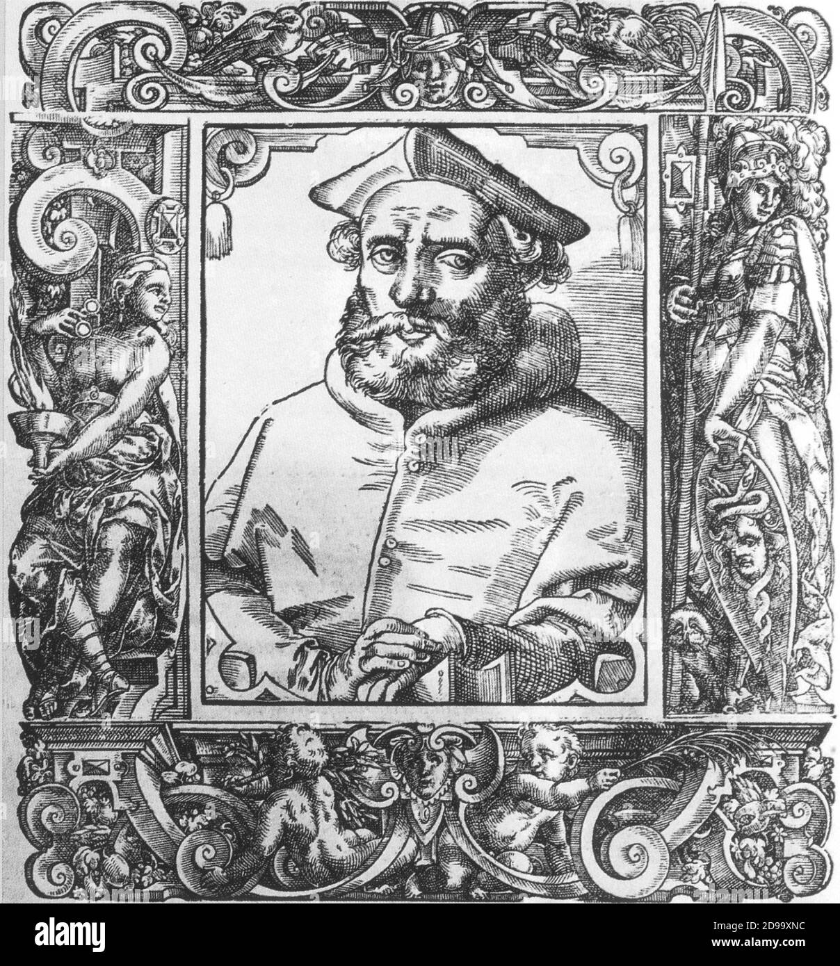 El Cardenal GASPARE CONTARINI ( 1575 , xilografía de P. Giovio ' Elogia virorum bellica Virtute illustrium ' , 1596 ) , Autor de ' Consilium de emendanda Ecclesia ' - CONCILIO DI TRENTO - Cardinale - alto prelato - VATICANO - RELIGIONE - RELIGIÓN - BARBA - barba - ritratto - retrato - TRENT COUNCIL - CONTRORIFORMA - CONTRARREFORMA - contrarreforma - sombrero ---- Archivio GBB Foto de stock