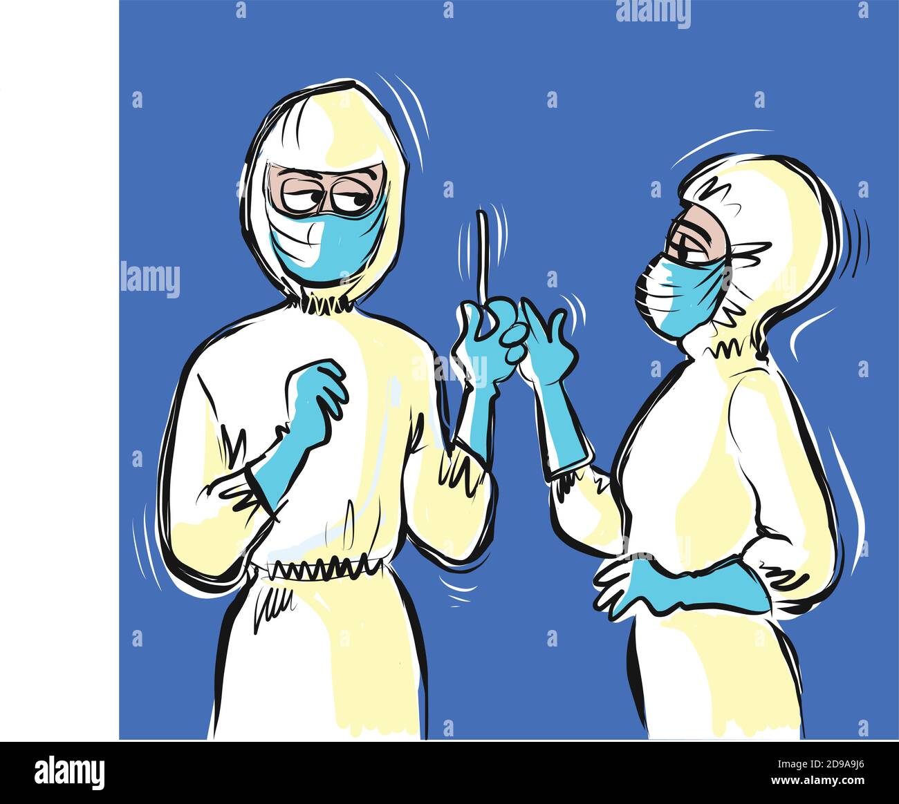 ilustración vectorial de dos enfermeras con trajes de protección. Ideal para trabajos relacionados con covid, pósters o artículos Ilustración del Vector