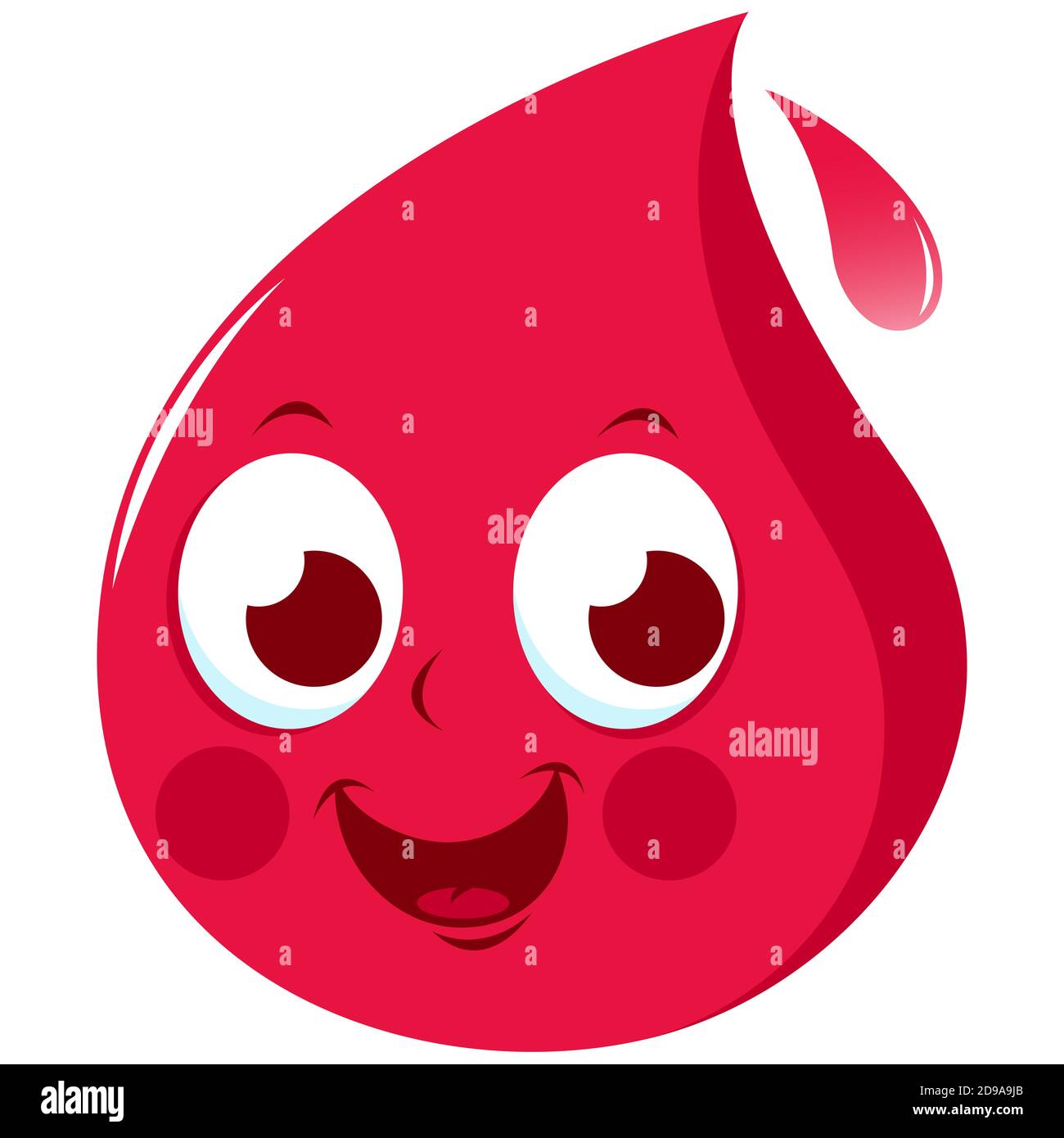 Lindo gota de sangre de dibujos animados. Carácter del concepto de donación de sangre. Foto de stock