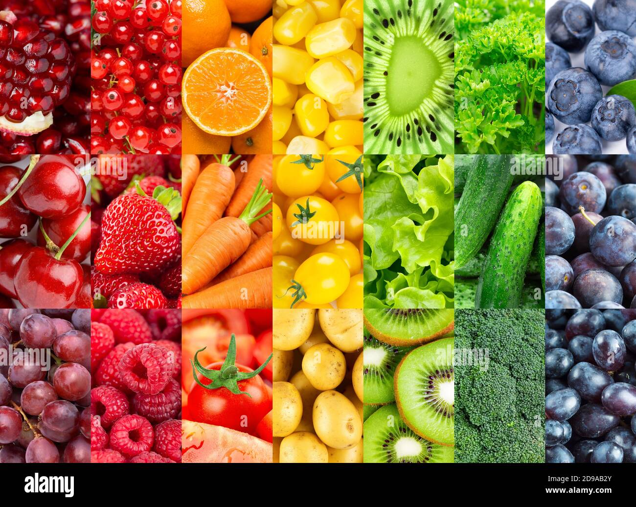 Antecedentes de frutas, verduras y bayas. Comida fresca Foto de stock
