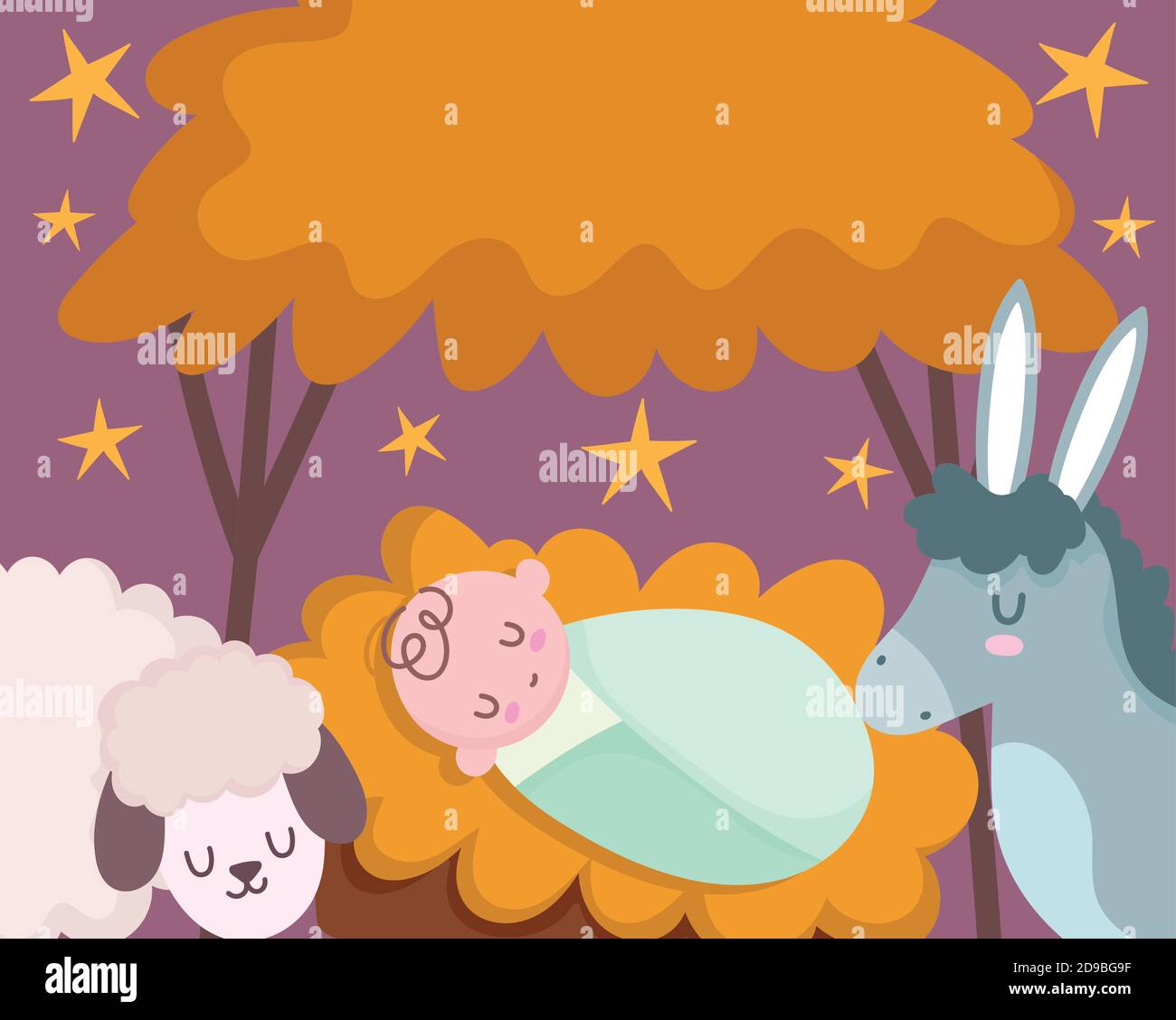 Natividad Pesebre Lindo Bebe Jesus En Cuna Con Burro Y Cordero Dibujo Vectorial De Dibujos Animados Imagen Vector De Stock Alamy