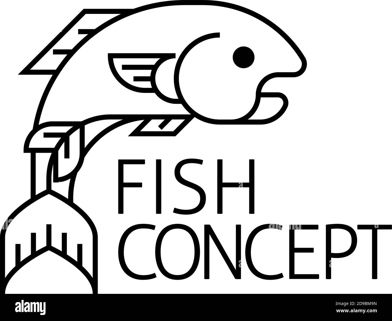 Concepto de icono de etiqueta de signo de pescado Ilustración del Vector