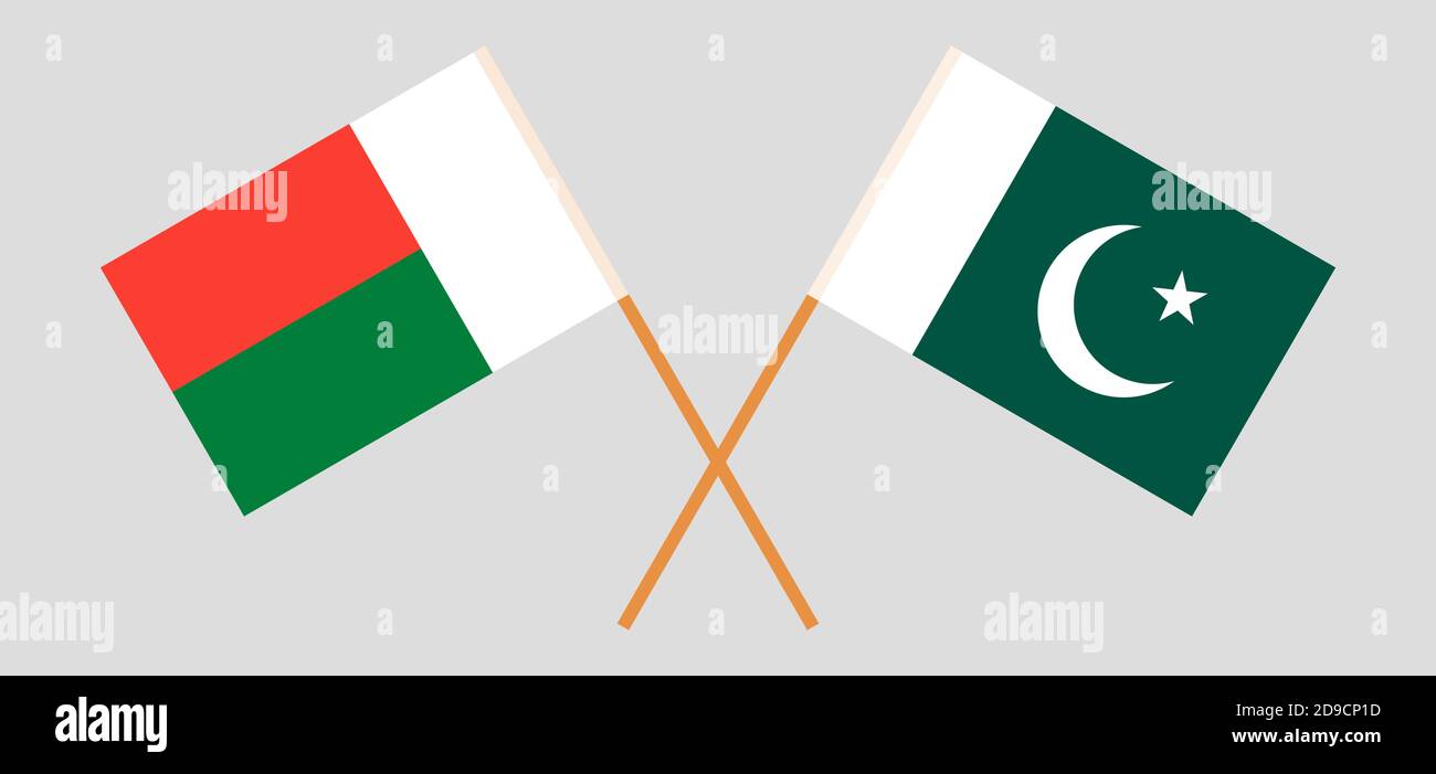 Banderas cruzadas de Madagascar y Pakistán. Colores oficiales. Proporción correcta. Ilustración vectorial Ilustración del Vector