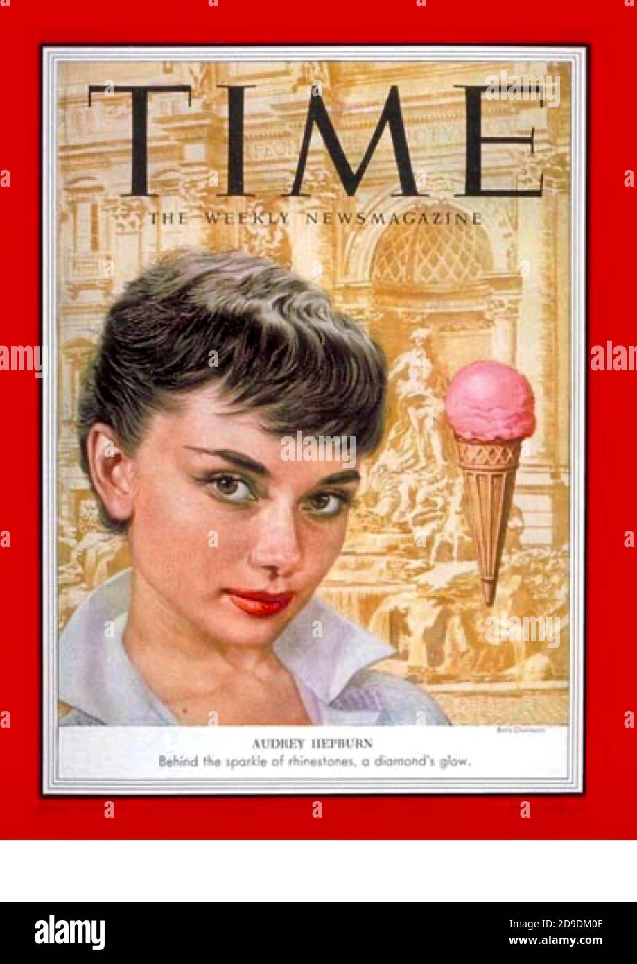 Boris Chaliapin diseñó la portada de la revista Time - Septiembre 1953 - Audrey Hepburn Foto de stock