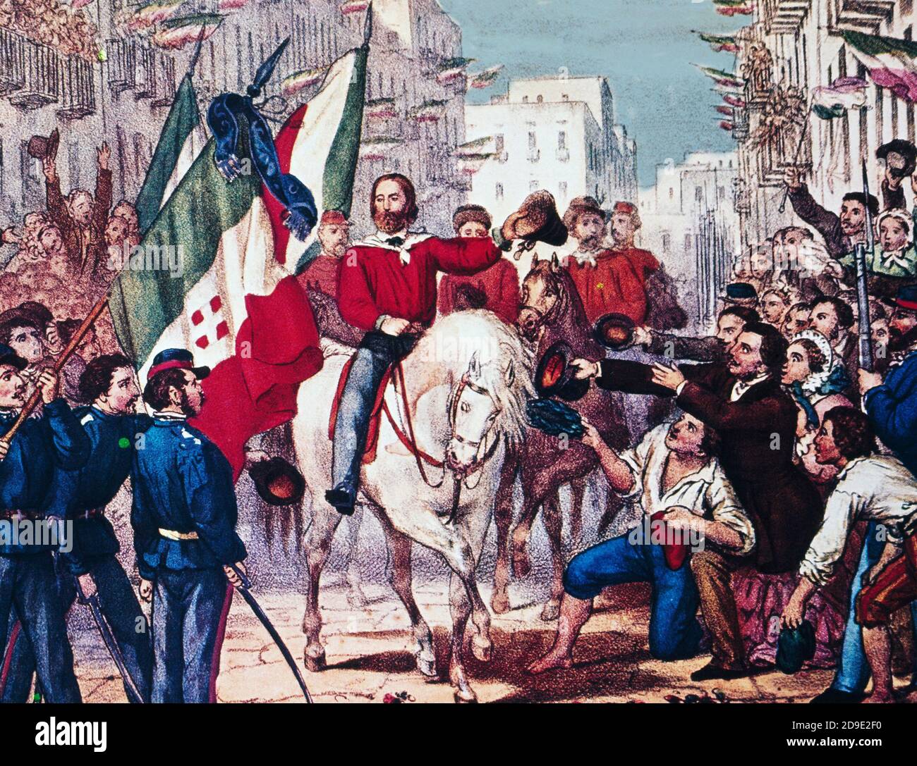 Entrada triunfal de Giuseppe Garibaldi en Nápoles, 1860, expedición de los mil Foto de stock